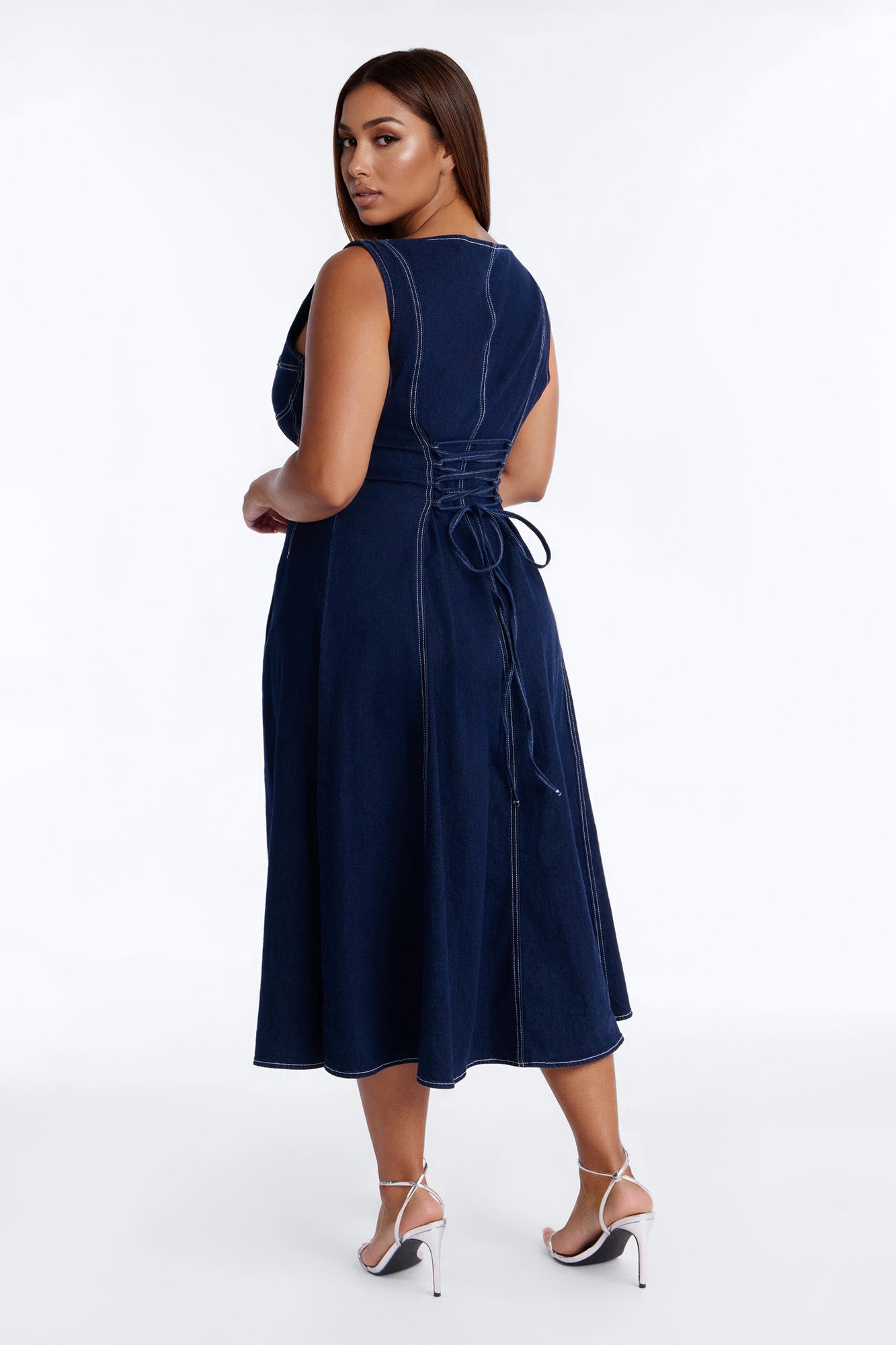 Maelyn Denim Midi Dress - Dark Wash NEWFASHIONEDGE