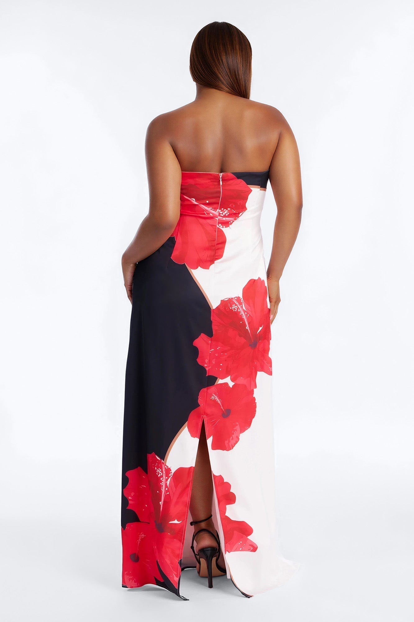 Kianna Strapless Satin Maxi Dress - Red/combo NEWFASHIONEDGE