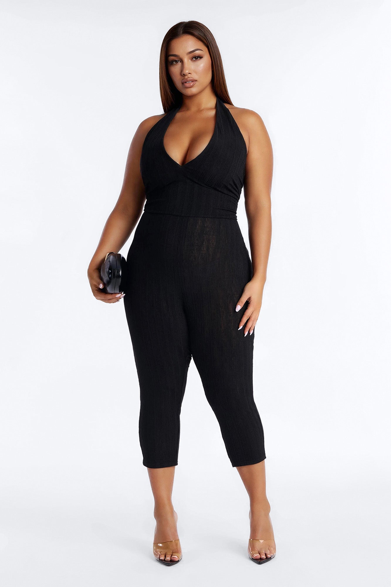 Emme Waist Tie Capri Catsuit - Black NEWFASHIONEDGE