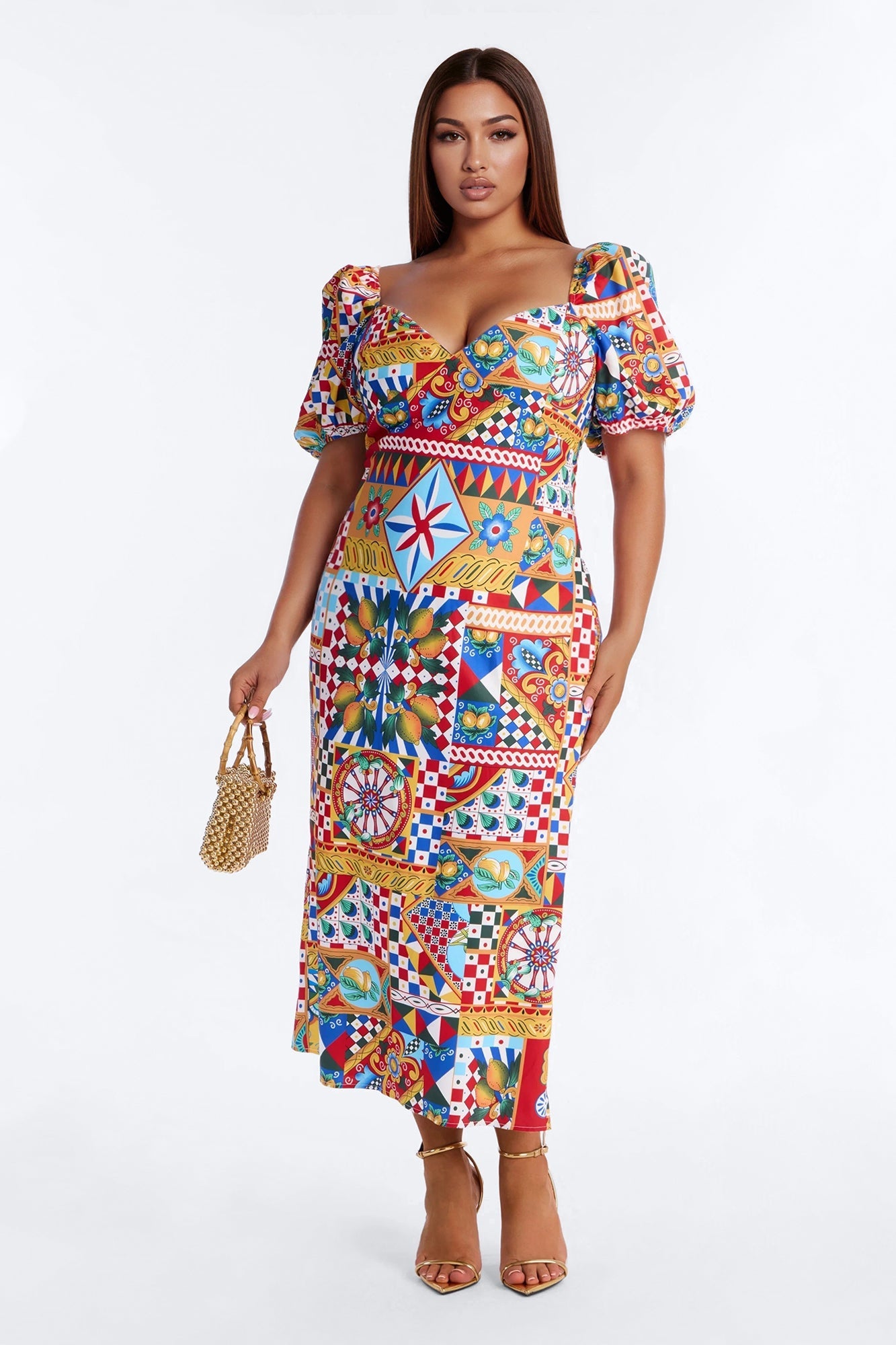 European Dream Off Shoulder Midi Dress - Multi Color