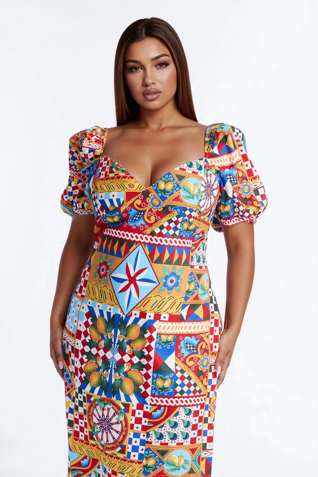 European Dream Off Shoulder Midi Dress - Multi Color NEWFASHIONEDGE