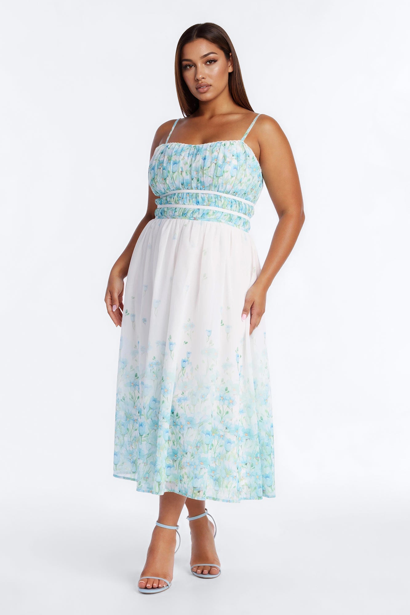 Xandra Floral Chiffon Midi Dress - Blue/combo Fashion Nova