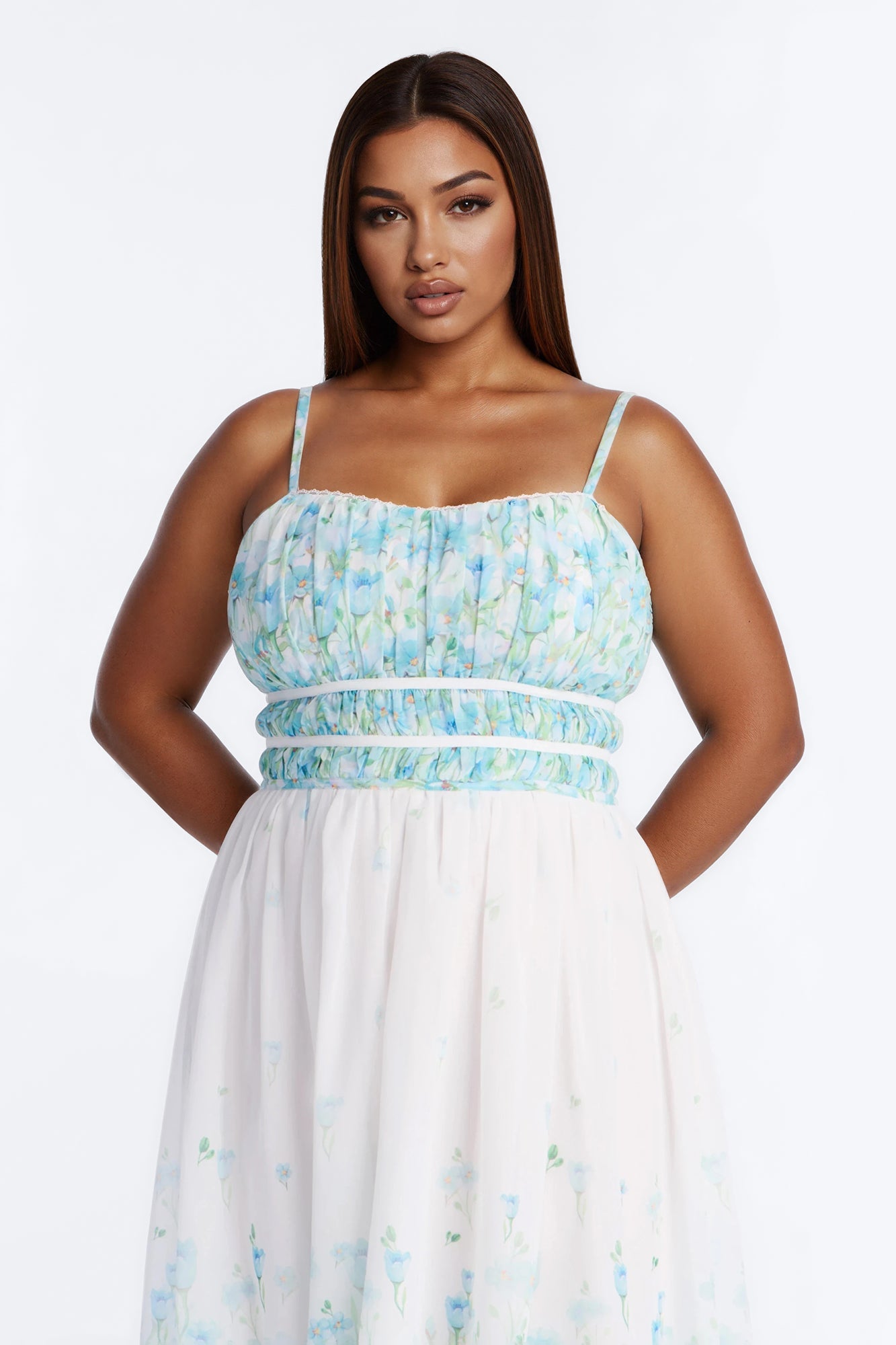 Xandra Floral Chiffon Midi Dress - Blue/combo Fashion Nova