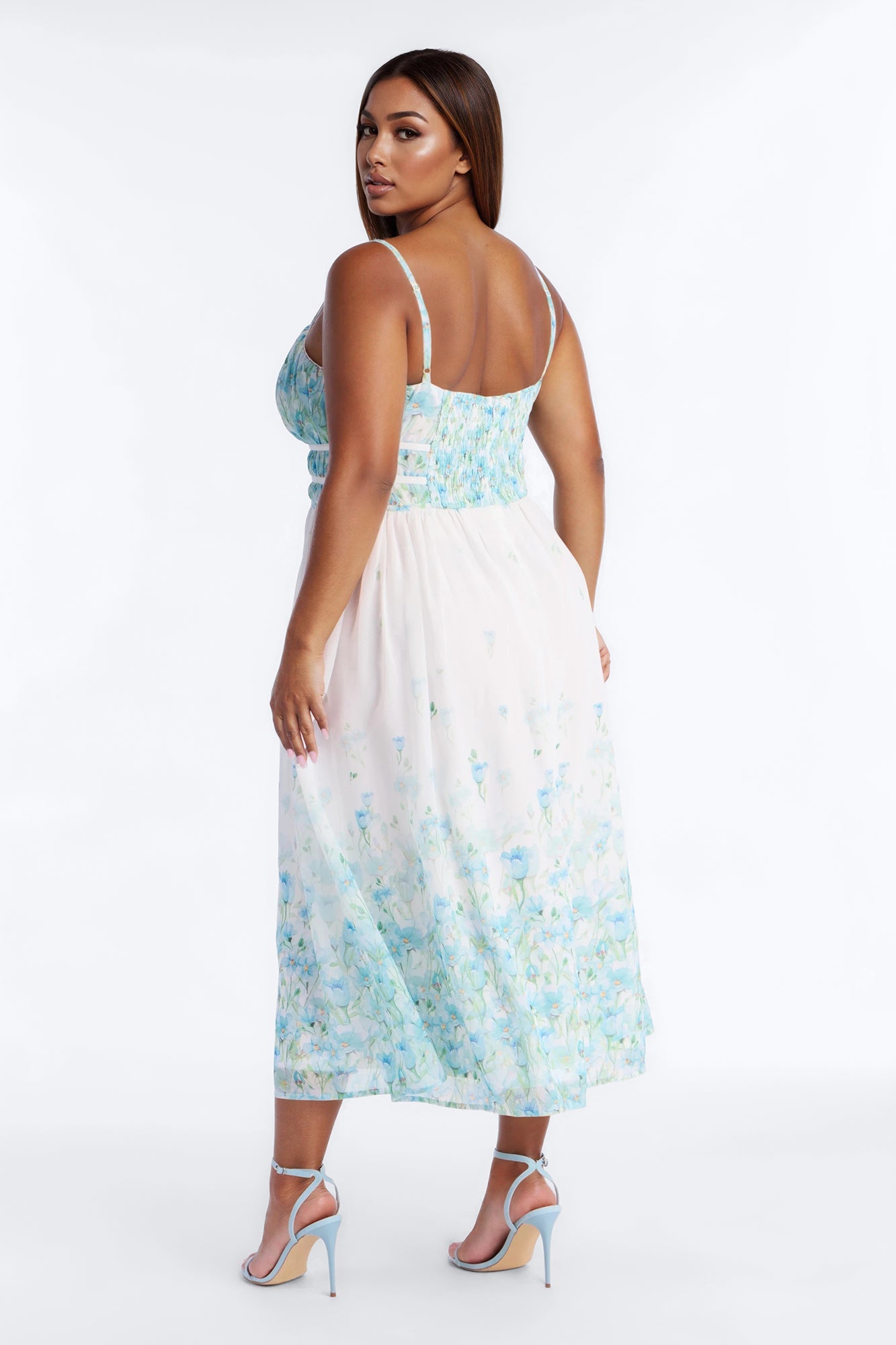 Xandra Floral Chiffon Midi Dress - Blue/combo Fashion Nova