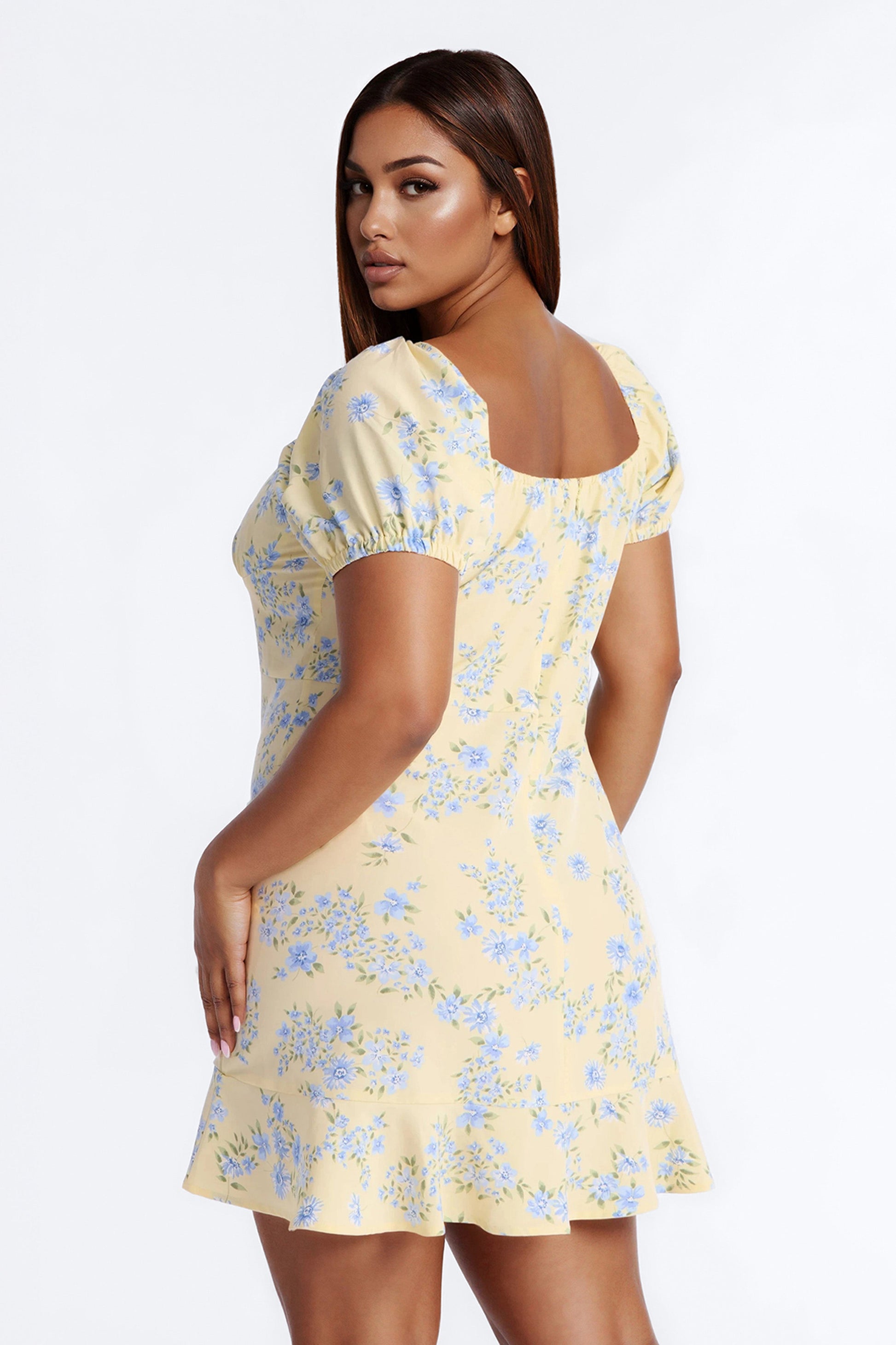 Monroe Floral Mini Dress - Butter Yellow NEWFASHIONEDGE