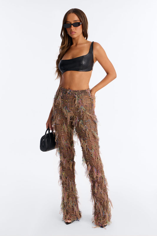 Anika Distressed Flare Pant - Beige