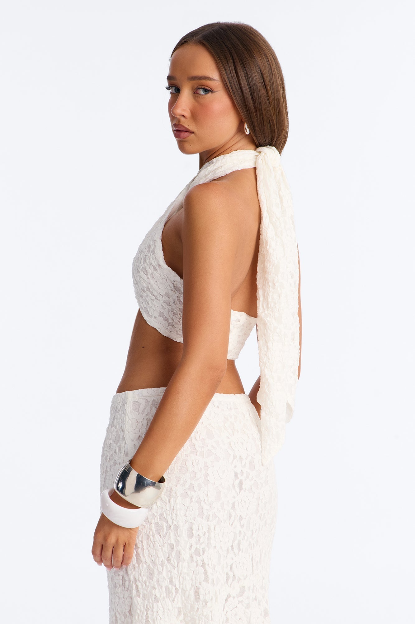 Summer Romance Lace Halter Bra Top - Ivory NEWFASHIONEDGE
