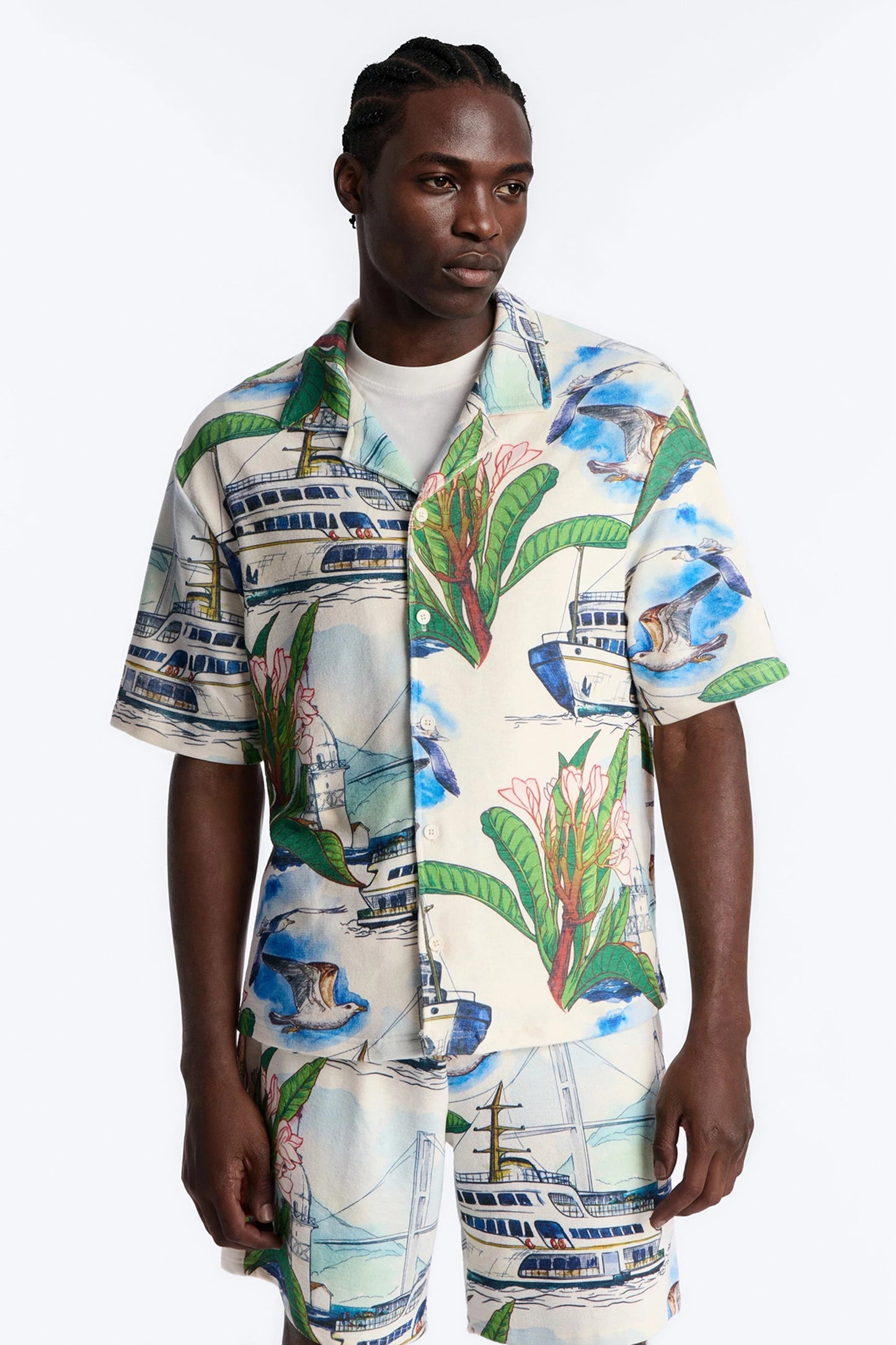 Relaxed Portofino Vista Cuban Collar Button Up Shirt - Multi Color