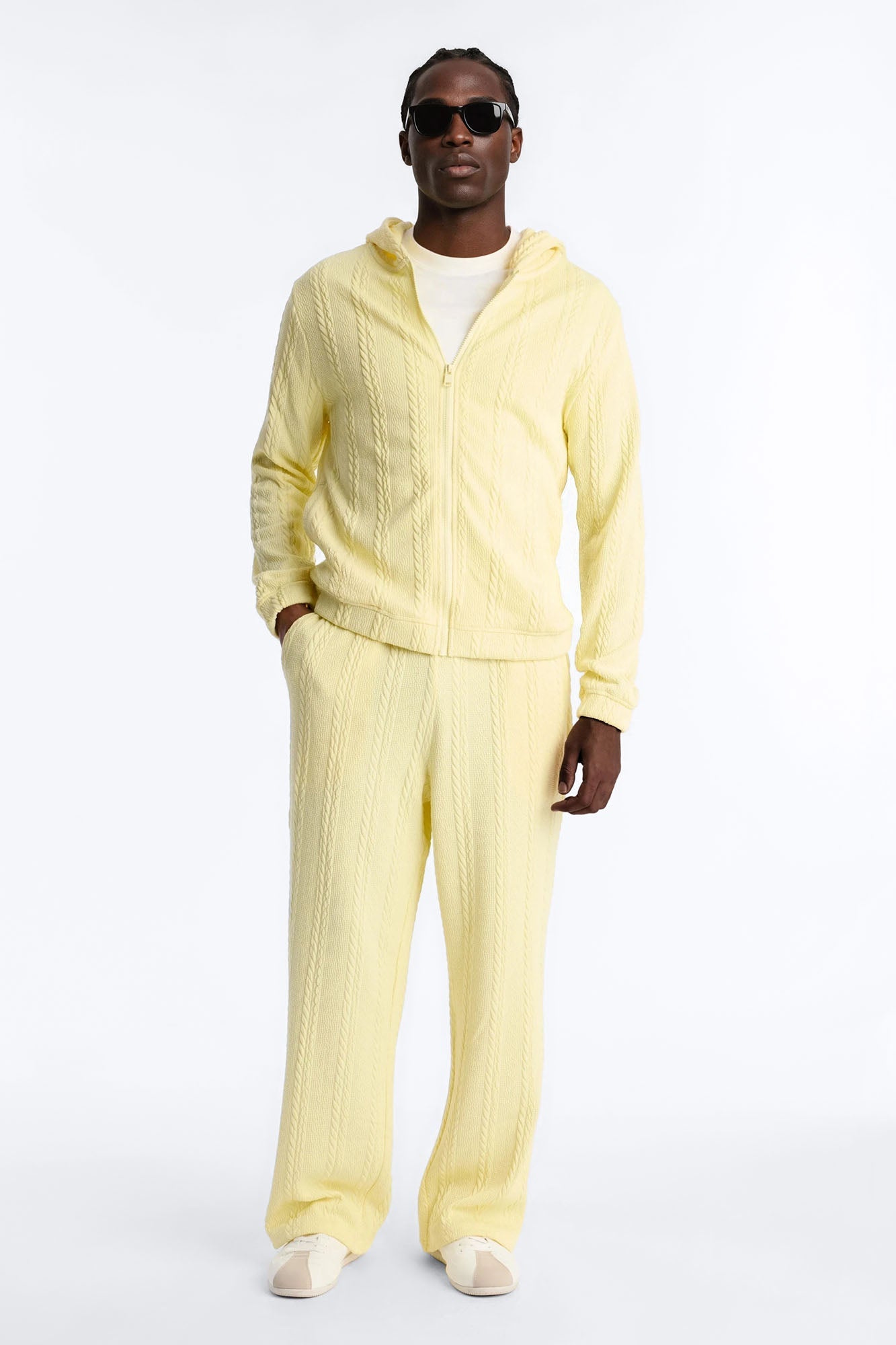 Baggy Textured Cozy Braided Pant - Butter Yellow