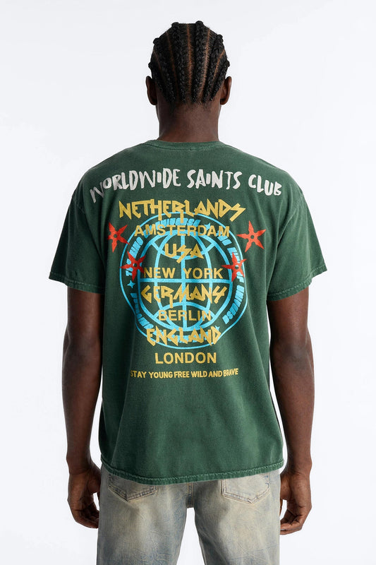 Worldwide Saints Club Vintage Oversized Short Sleeve Tee - Hunter Green