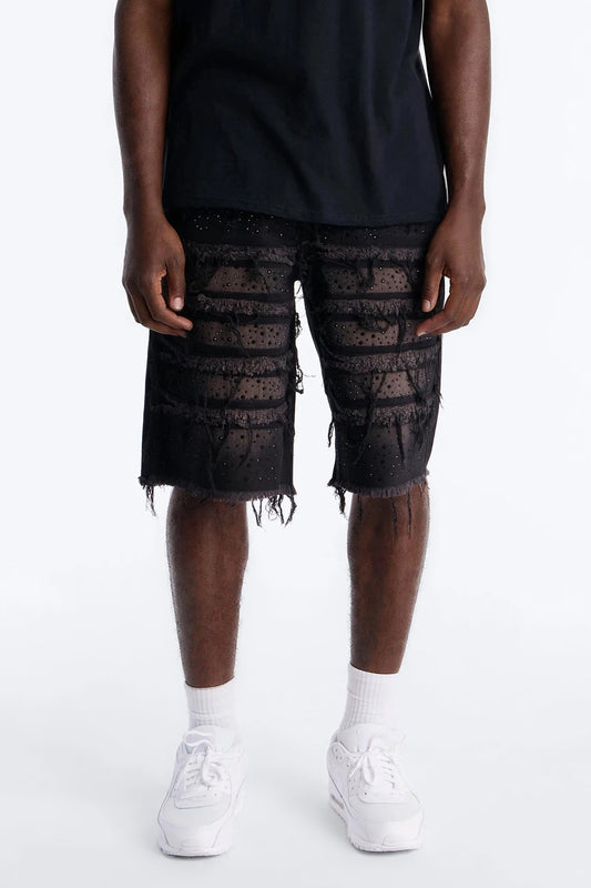 Relaxed Jeweled Havoc Denim Short - Black