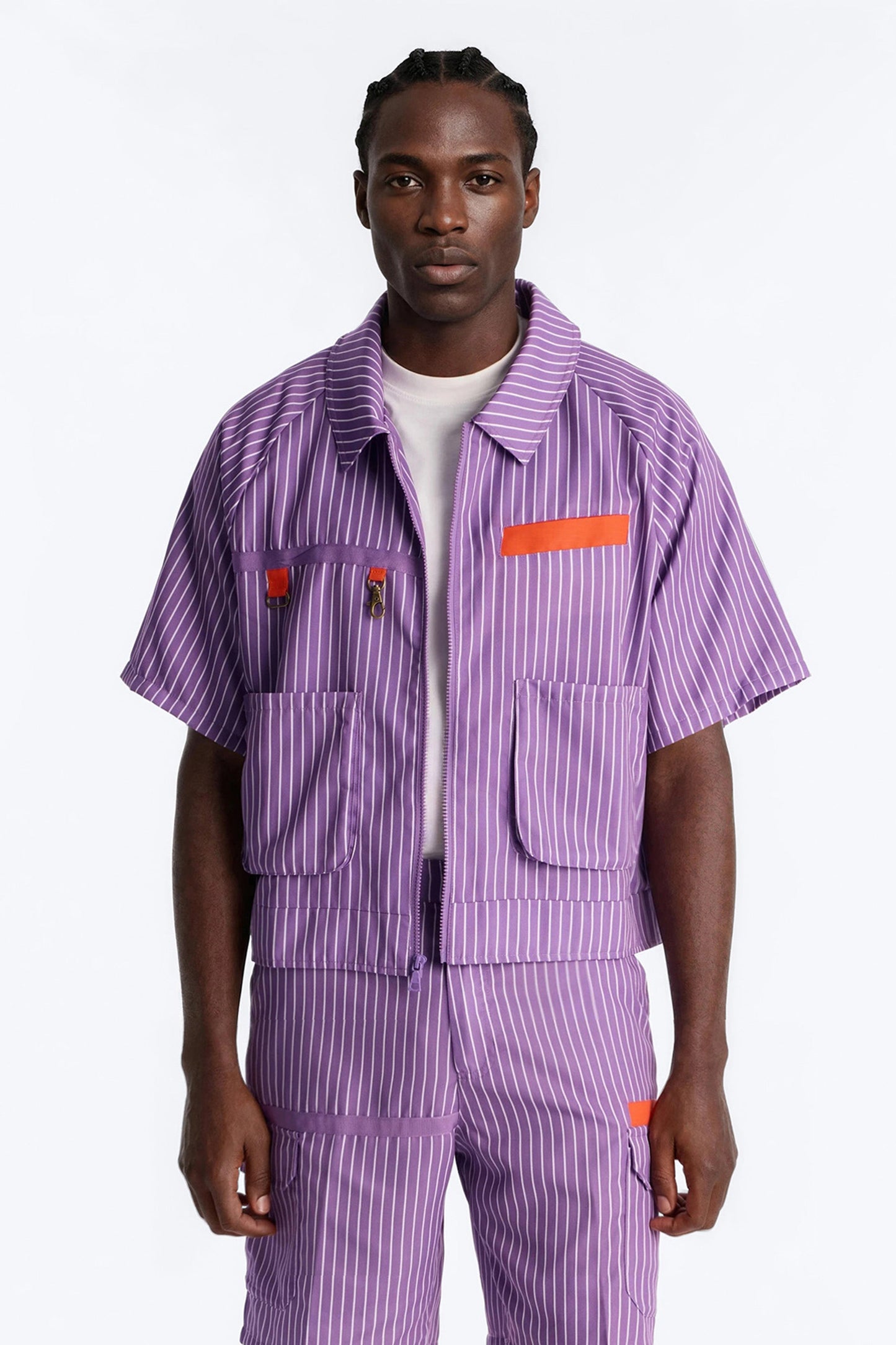 Boxy Cropped Desert Dunes Striped Button Up Shirt - Purple