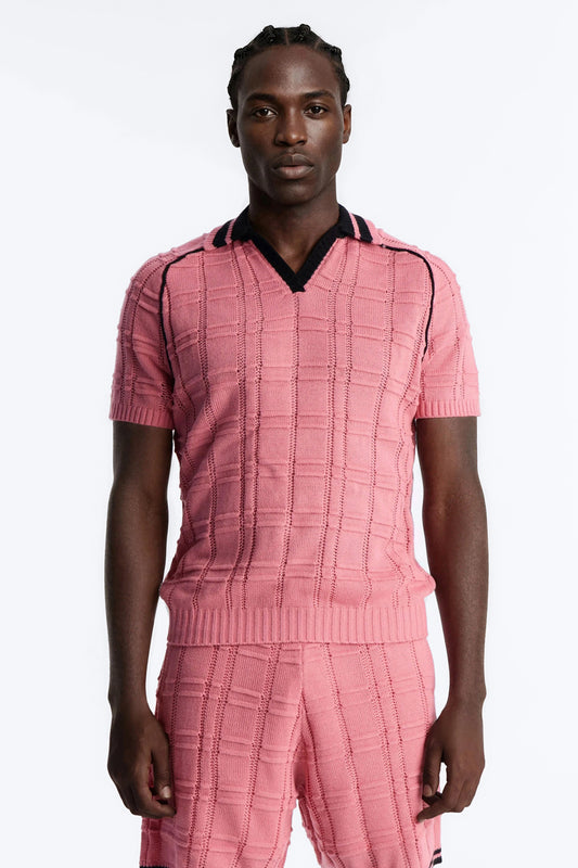 Relaxed Riviera Johnny Collar Knit Polo - Pink