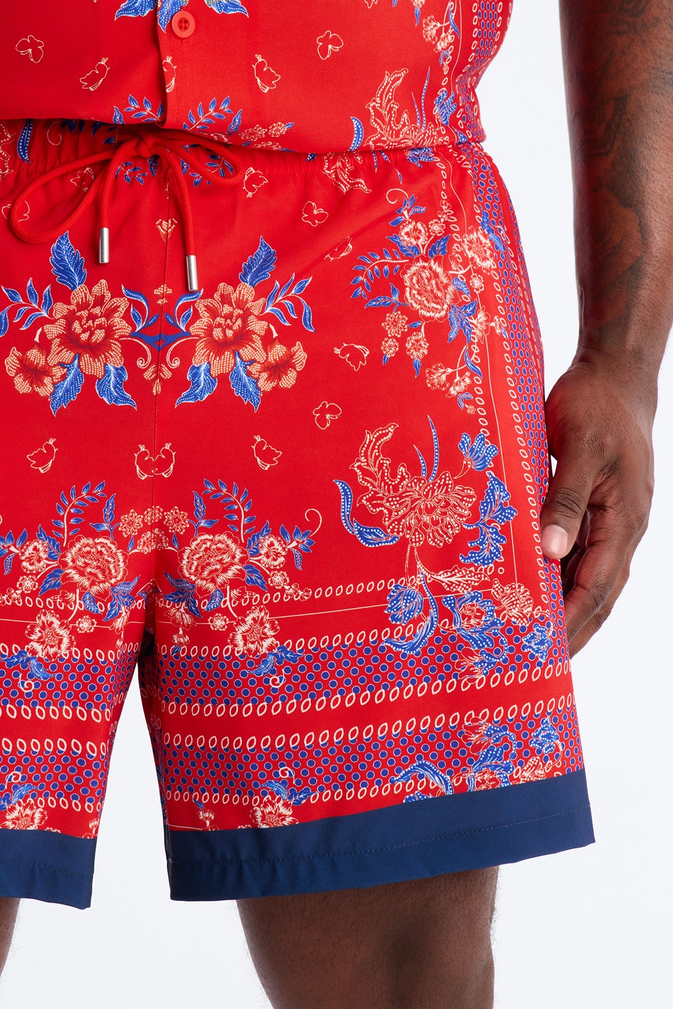 Mirage Bloom Swim Trunk 7″ - Red