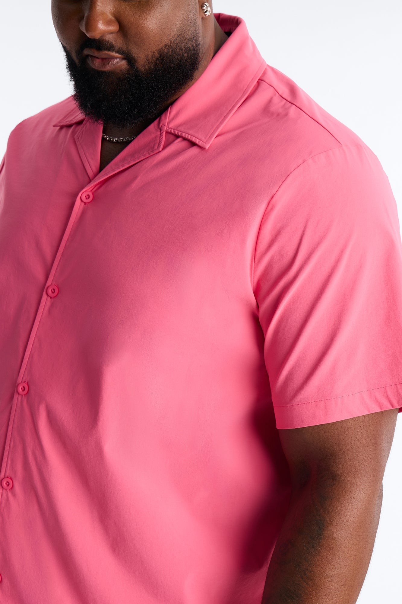 Montez Cuban Collar Button Up Shirt - Hot Pink