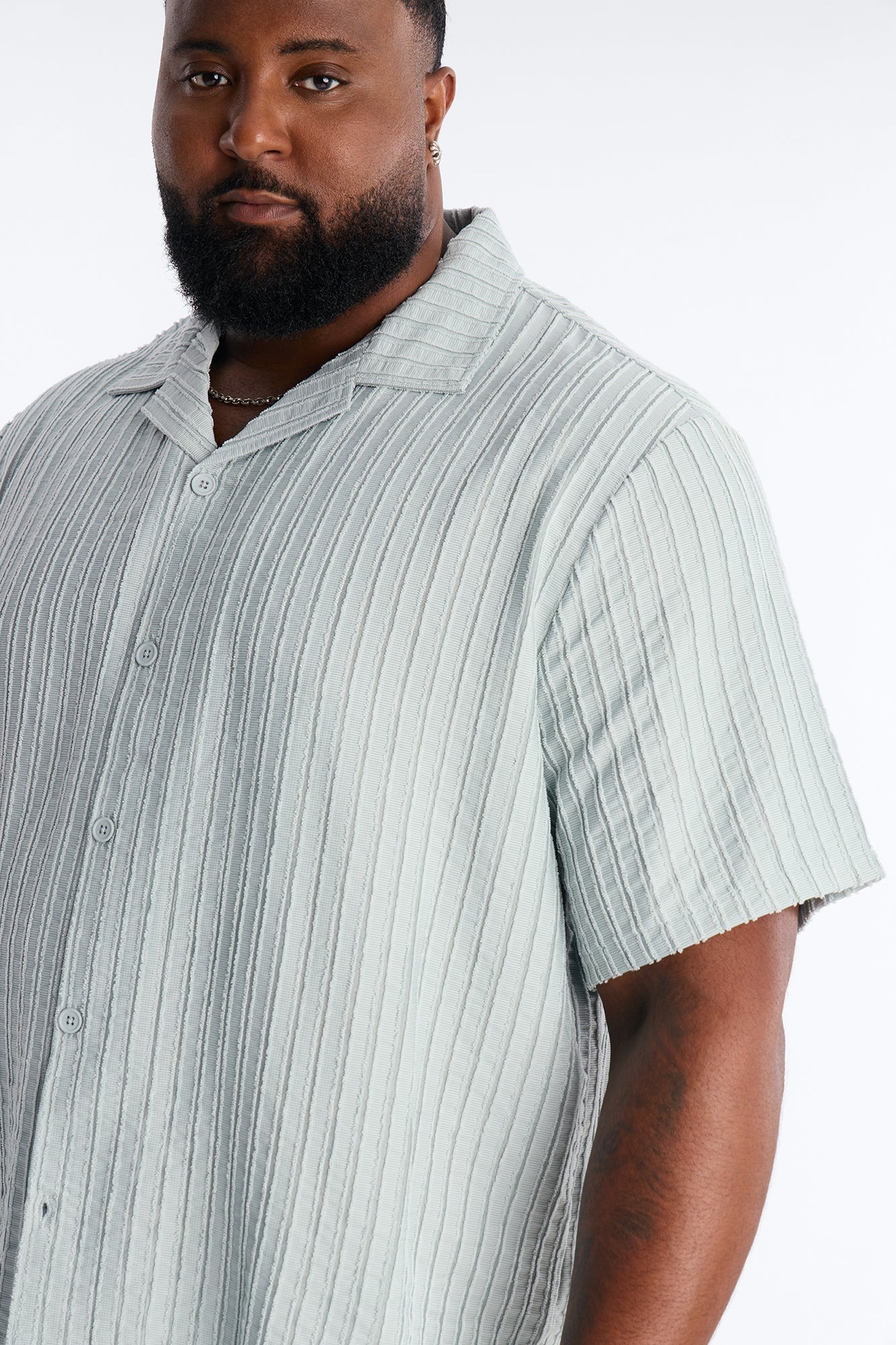 Relaxed Aegean Pleat Cuban Collar Button Up - Sage