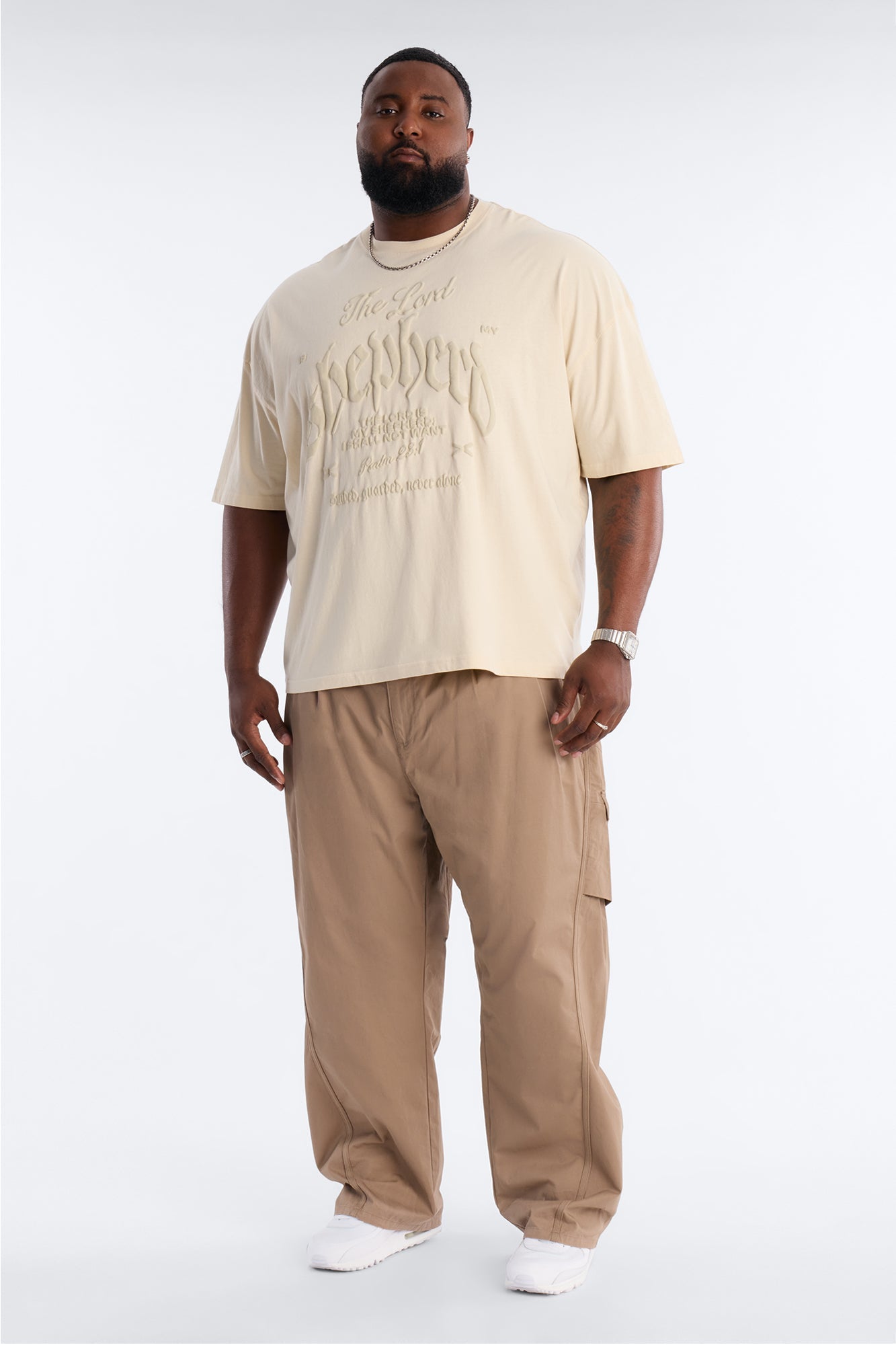 Psalms 23 Puff Print Oversized Short Sleeve Tee - Cream