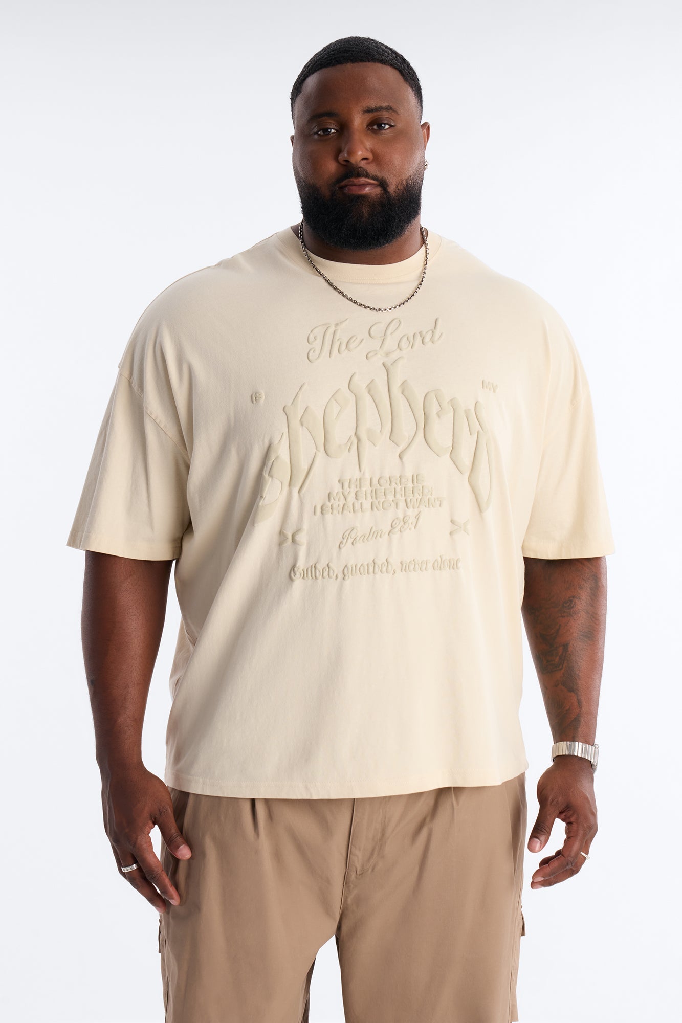 Psalms 23 Puff Print Oversized Short Sleeve Tee - Cream