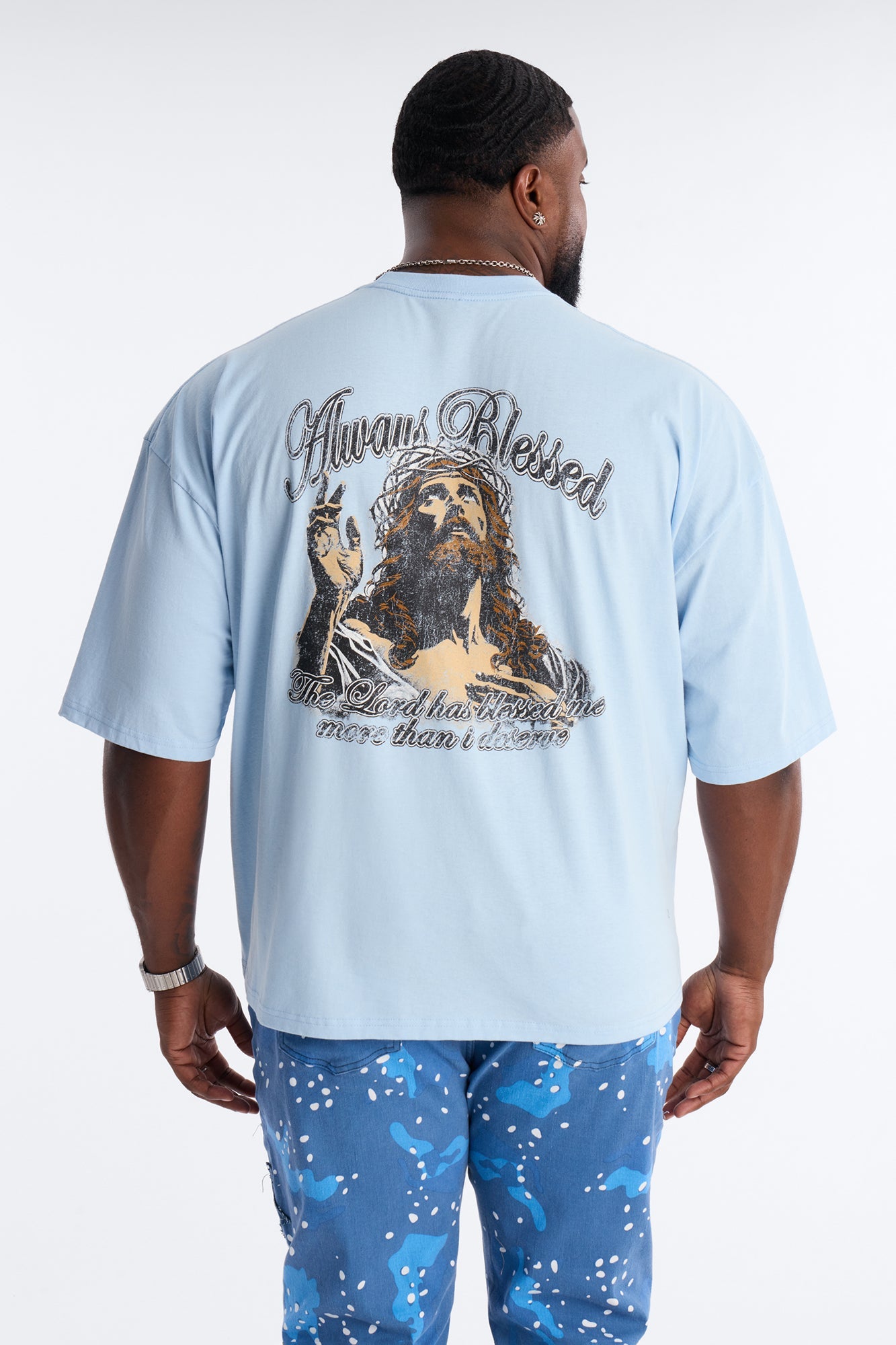 Always Blessed Boxy Short Sleeve Tee - Light Blue