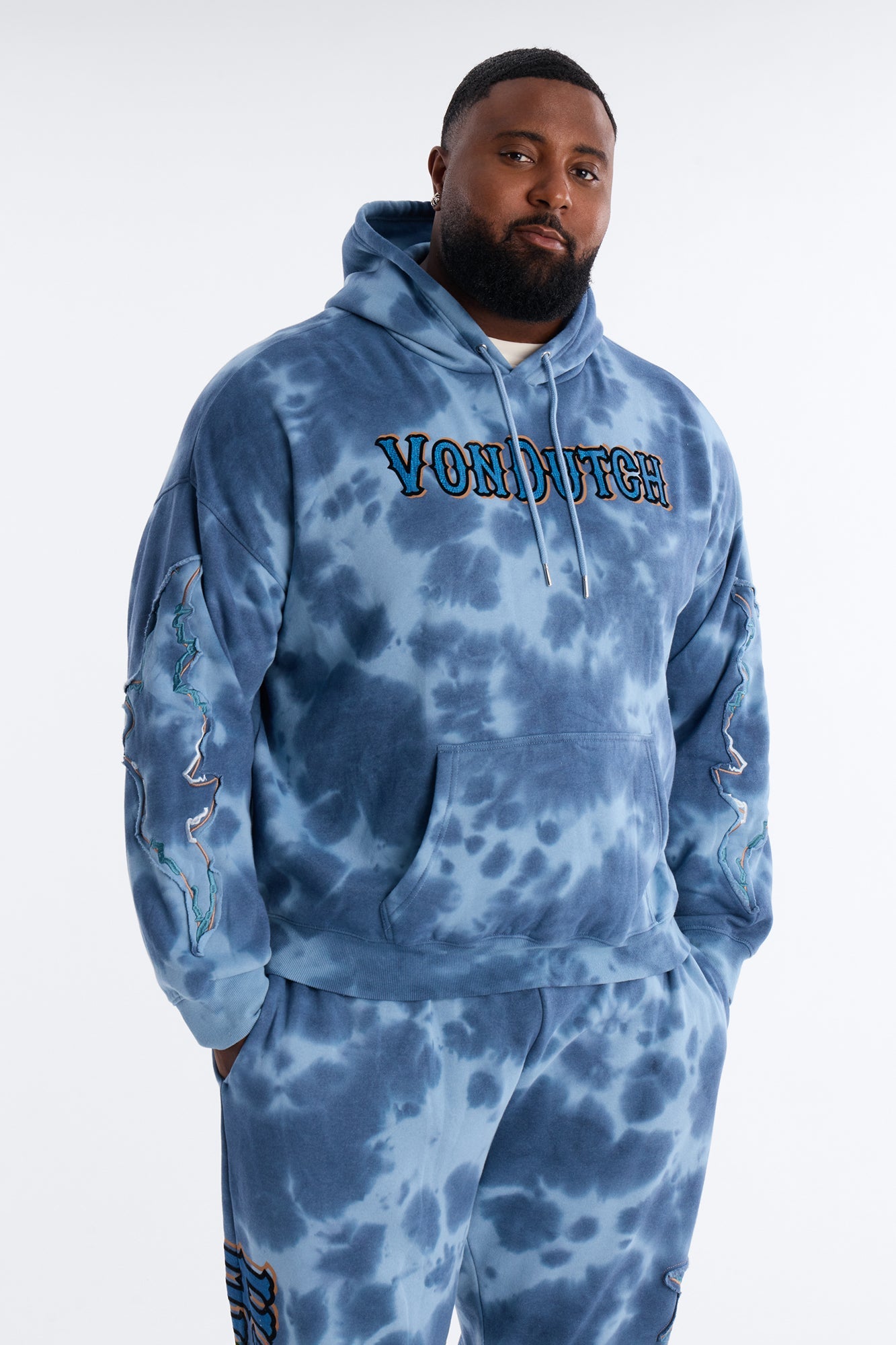 Von Dutch Outlaw Bleach Dyed Raw Edge Hoodie - Blue