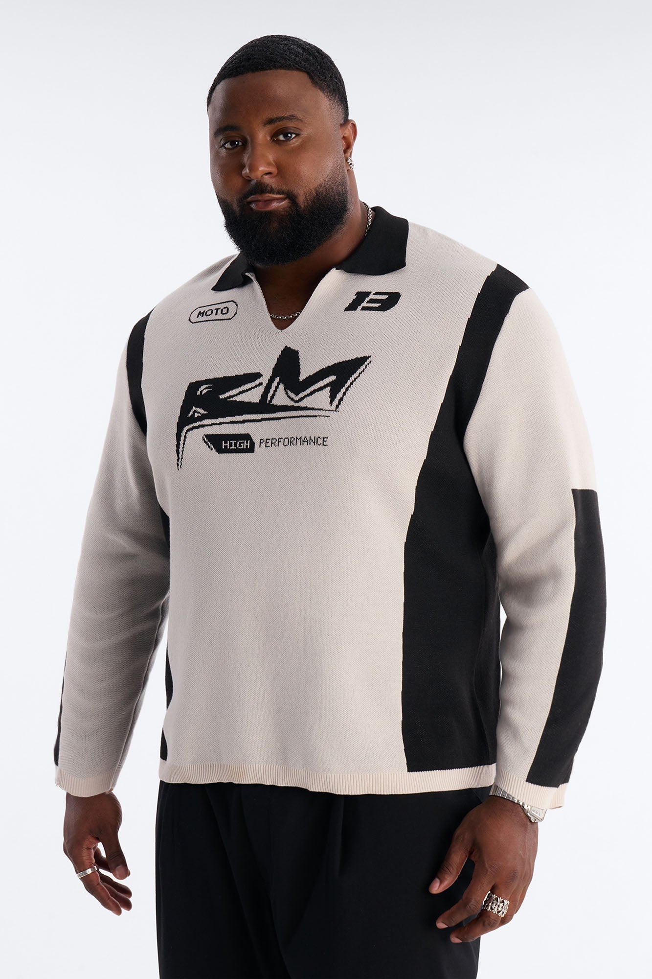 RM Moto Johnny Collar Sweater - Cream/combo