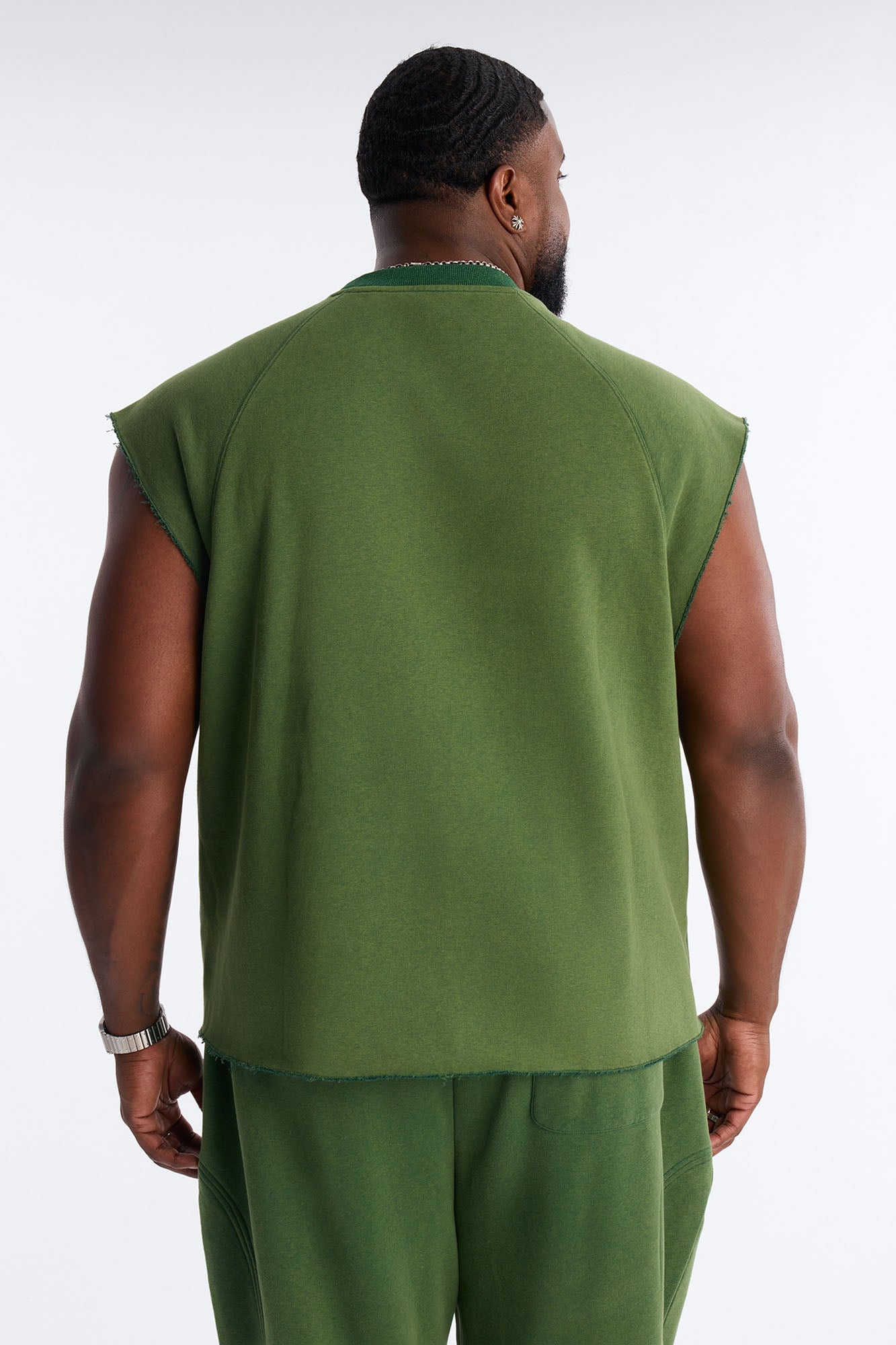 Washed Raw Edge Relaxed Muscle Tee - Green