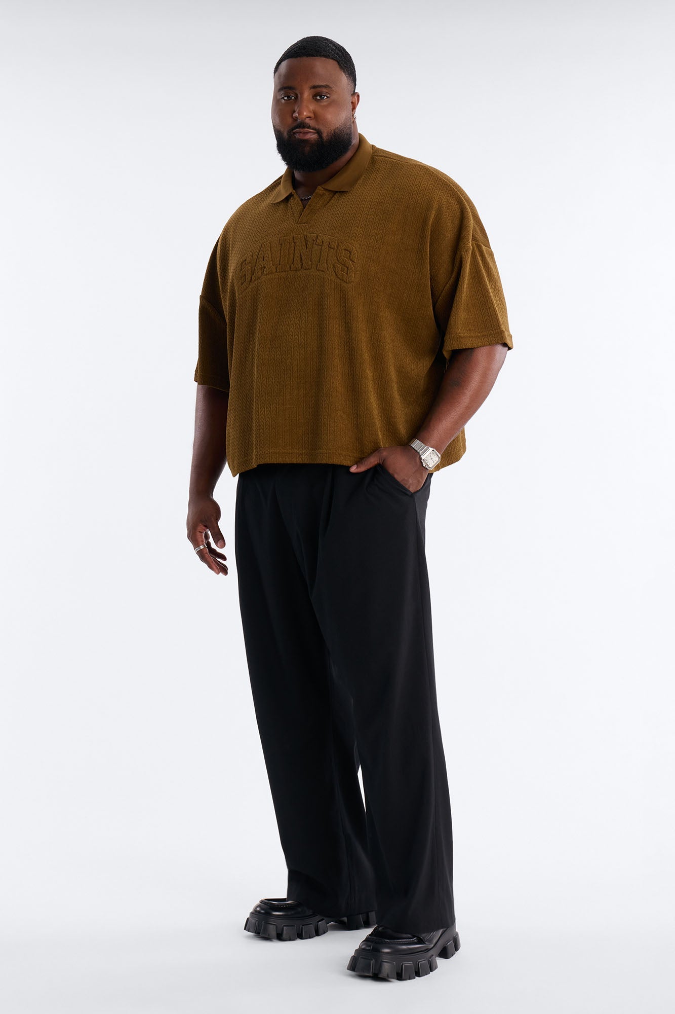 Boxy Cropped Lexington Saints Johnny Collar Polo - Brown