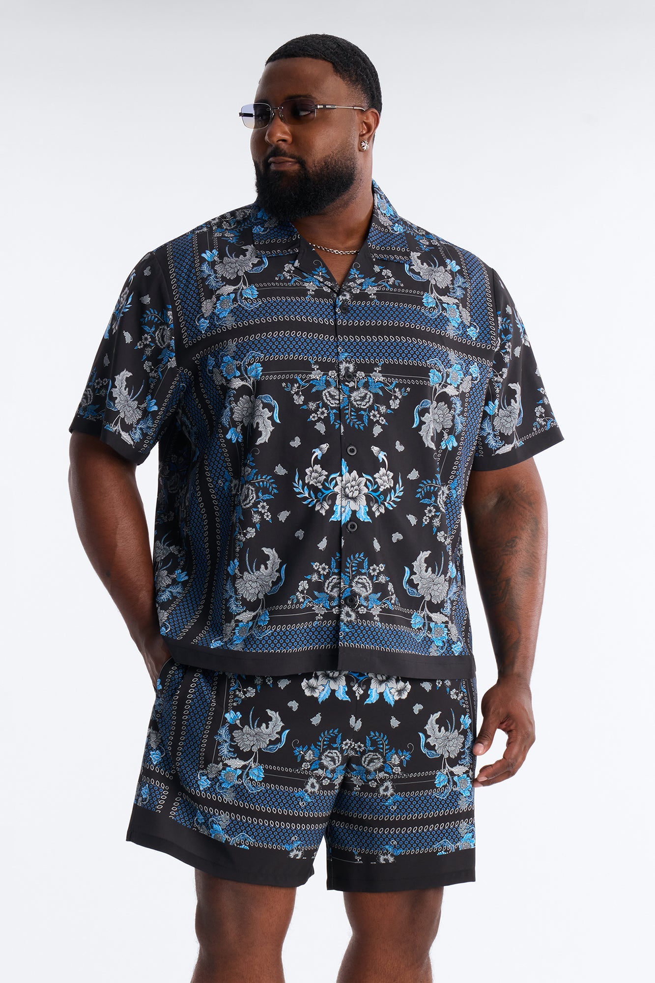 Relaxed Mirage Bloom Cuban Collar Button Shirt - Black
