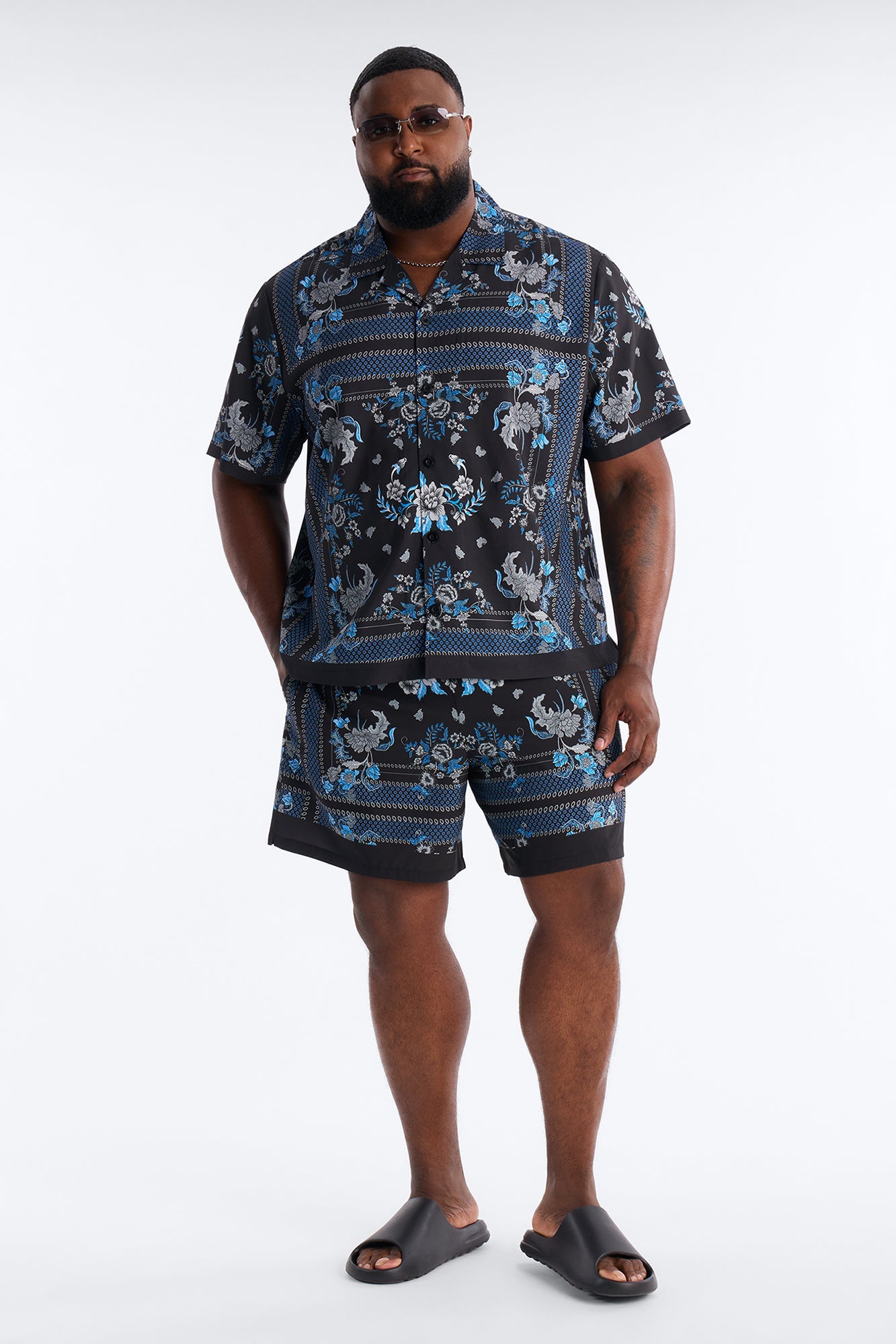 Relaxed Mirage Bloom Cuban Collar Button Shirt - Black
