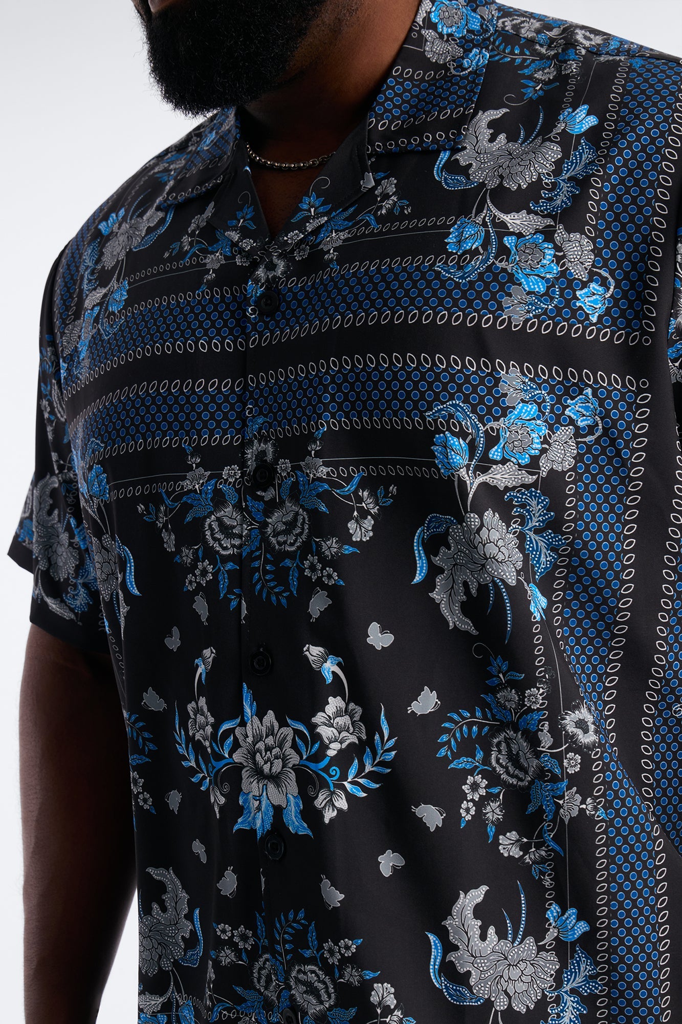 Relaxed Mirage Bloom Cuban Collar Button Shirt - Black