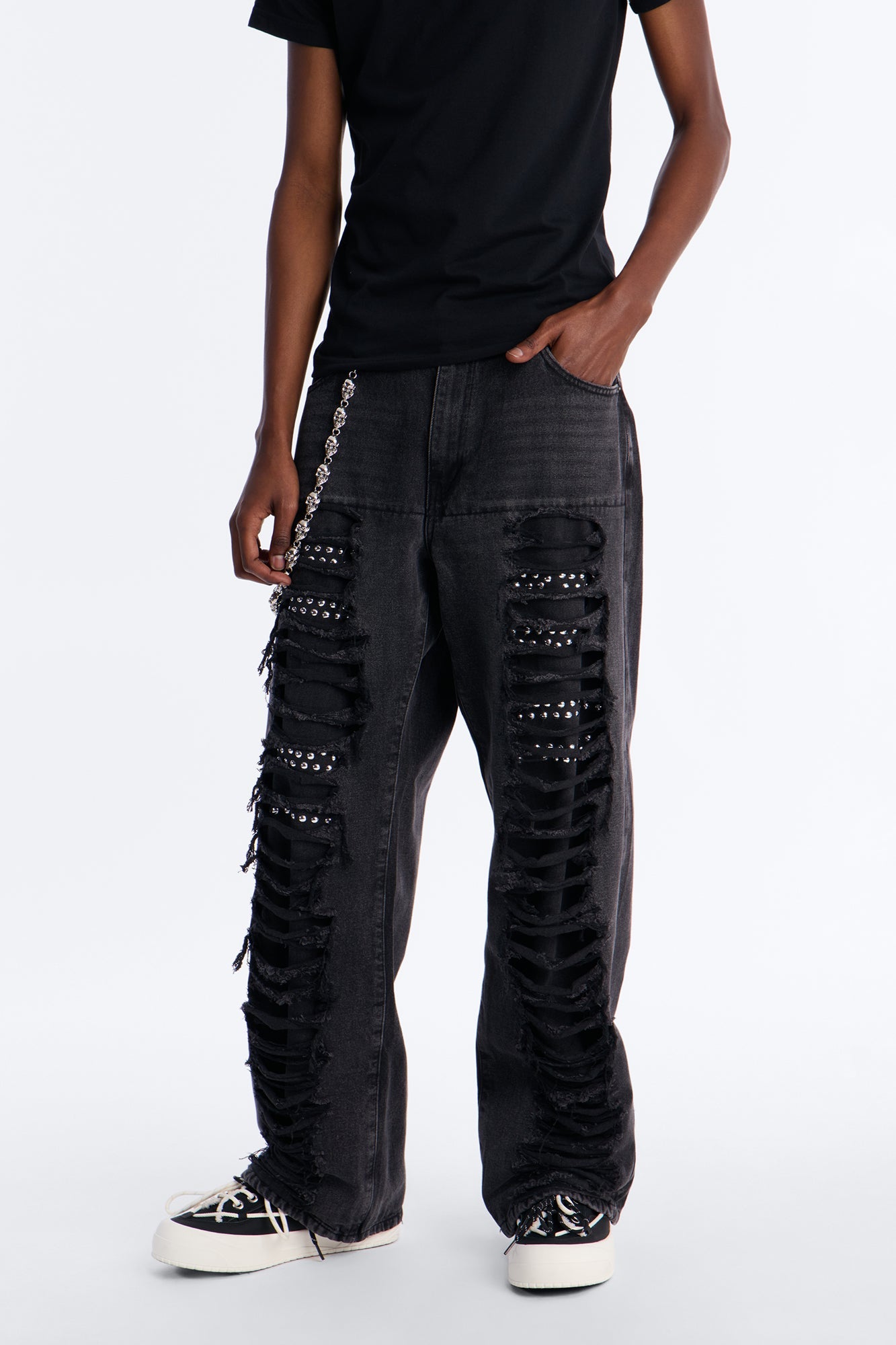 Baggy Studded Mayhem Jean - Black Wash