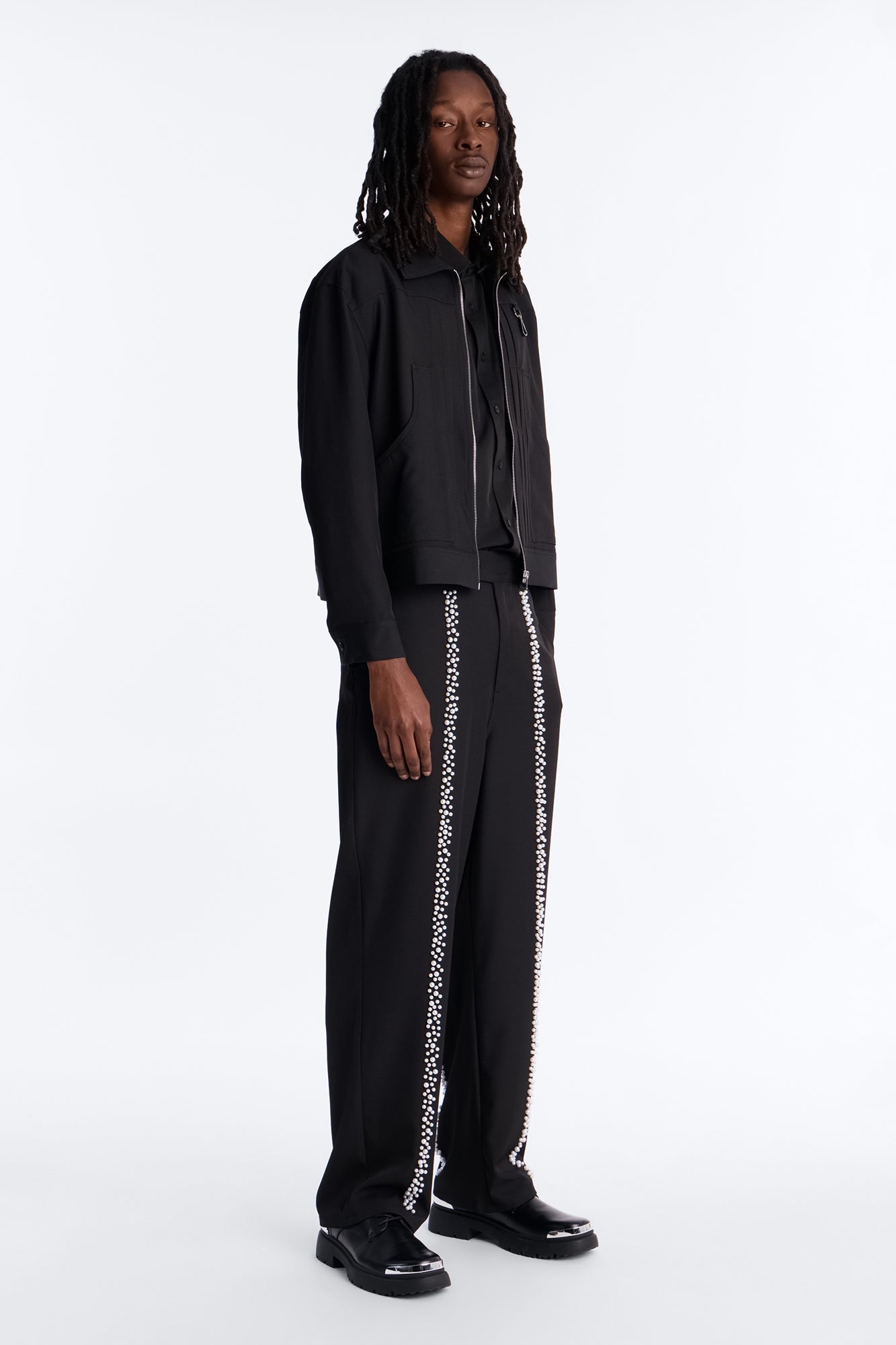 Baggy Pearl Cascade Trouser - Black