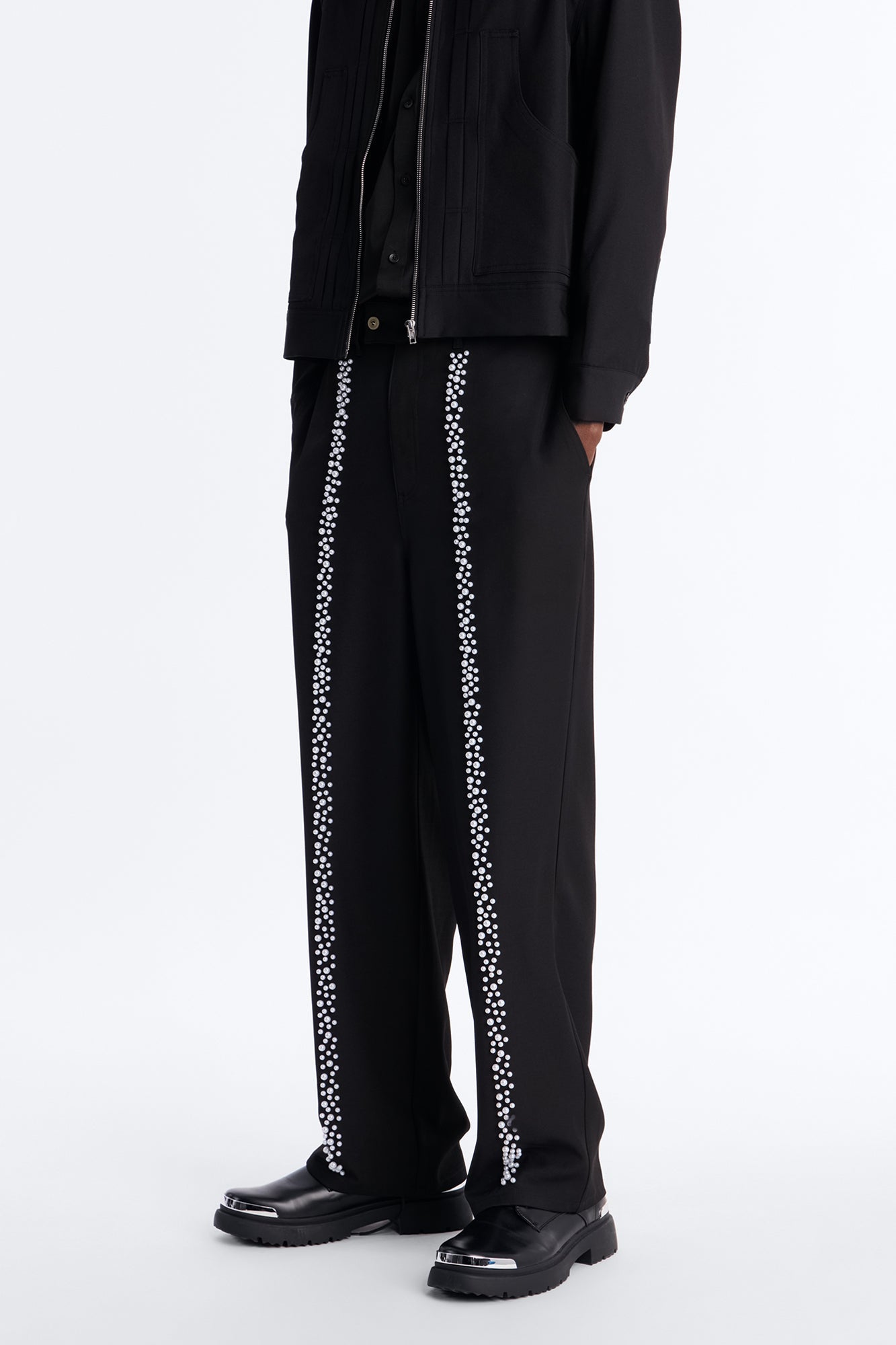 Baggy Pearl Cascade Trouser - Black