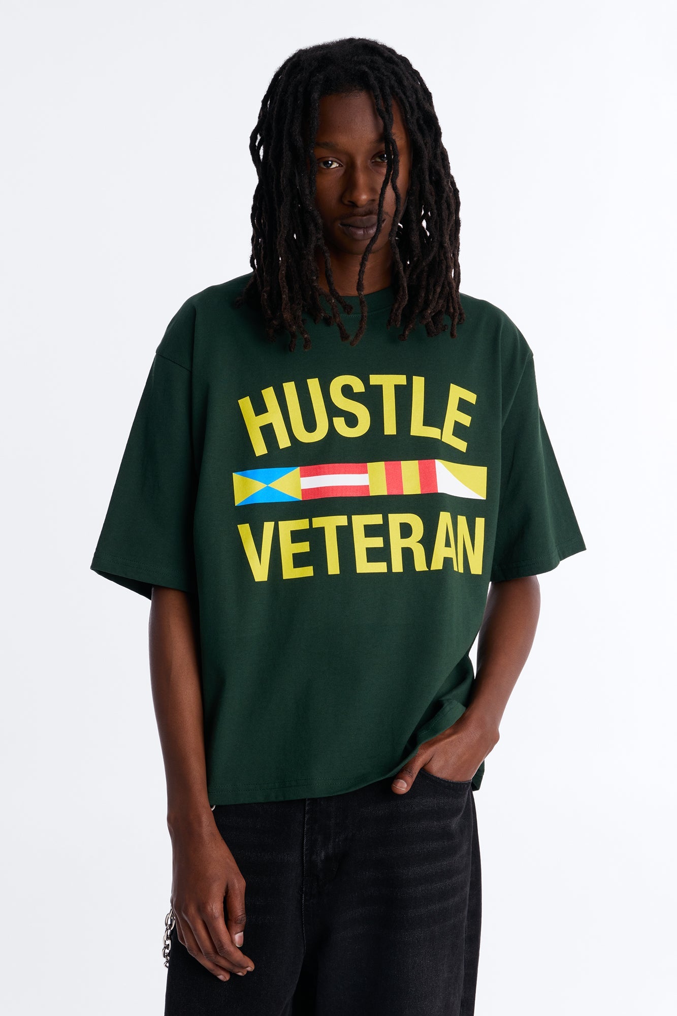 Hustle Veteran Boxy Short Sleeve Tee - Green