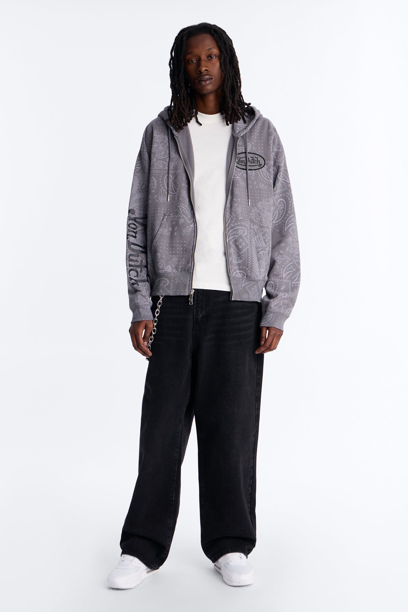 Von Dutch Chain Stitched Zip Up Hoodie - Charcoal
