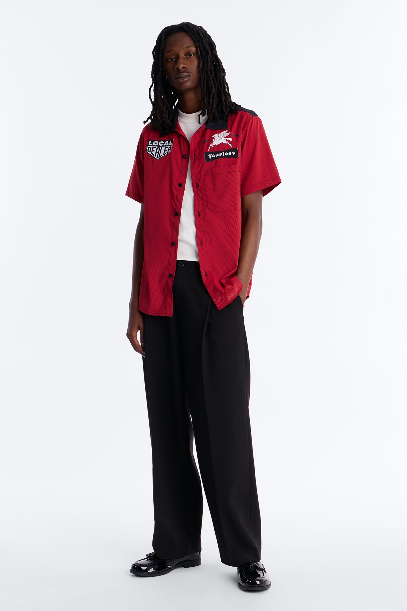 Local Dealer Striped Button Up Shirt - Red