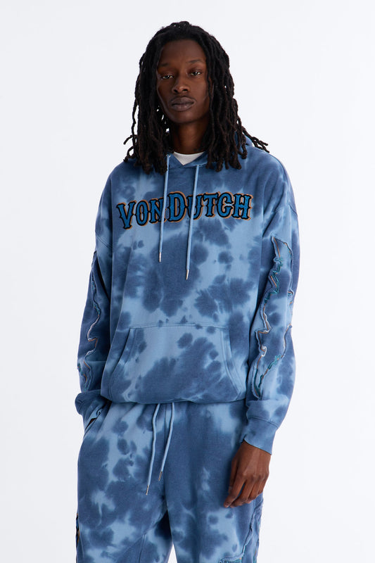 Von Dutch Outlaw Bleach Dyed Raw Edge Hoodie - Blue