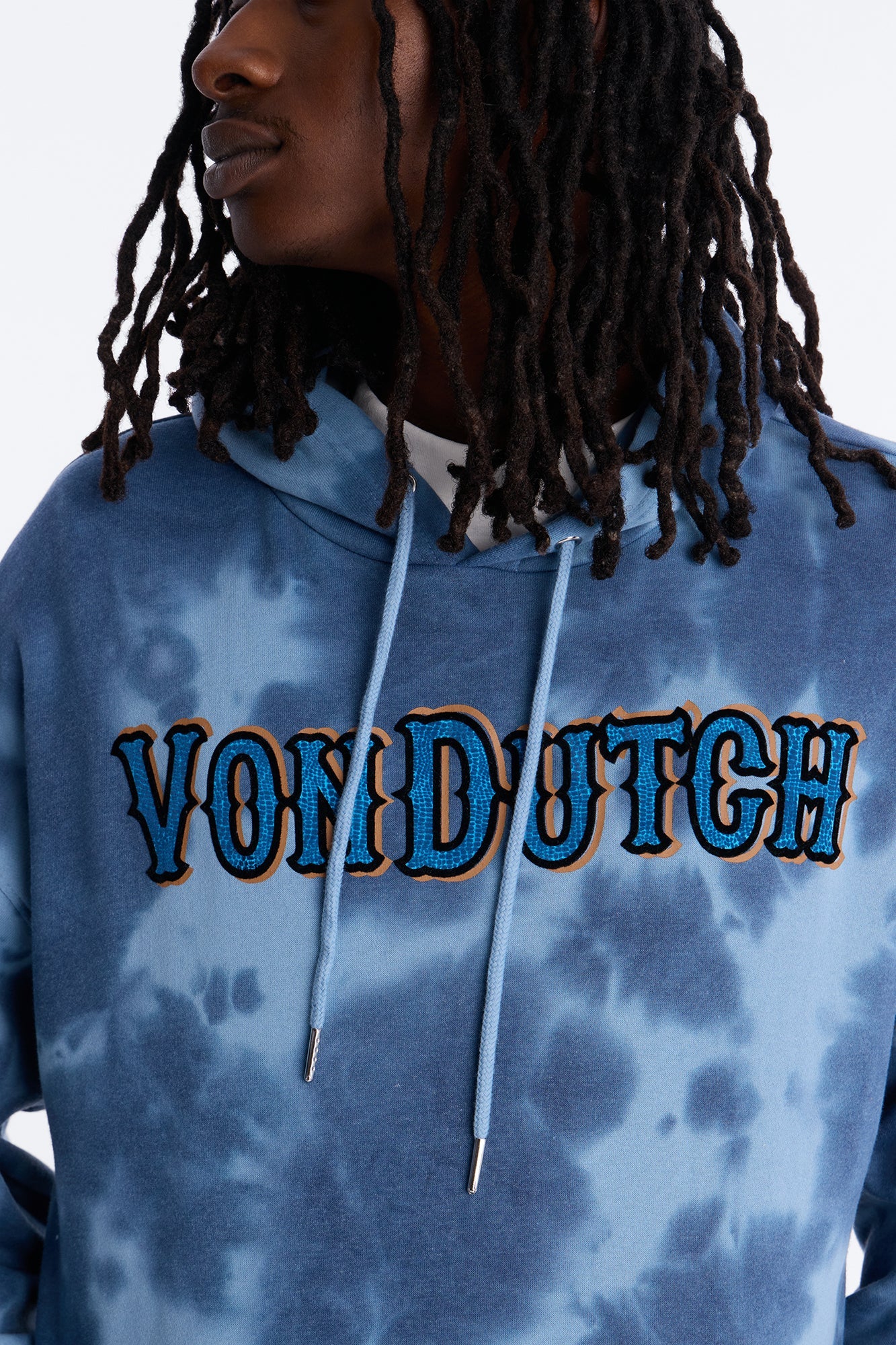 Von Dutch Outlaw Bleach Dyed Raw Edge Hoodie - Blue