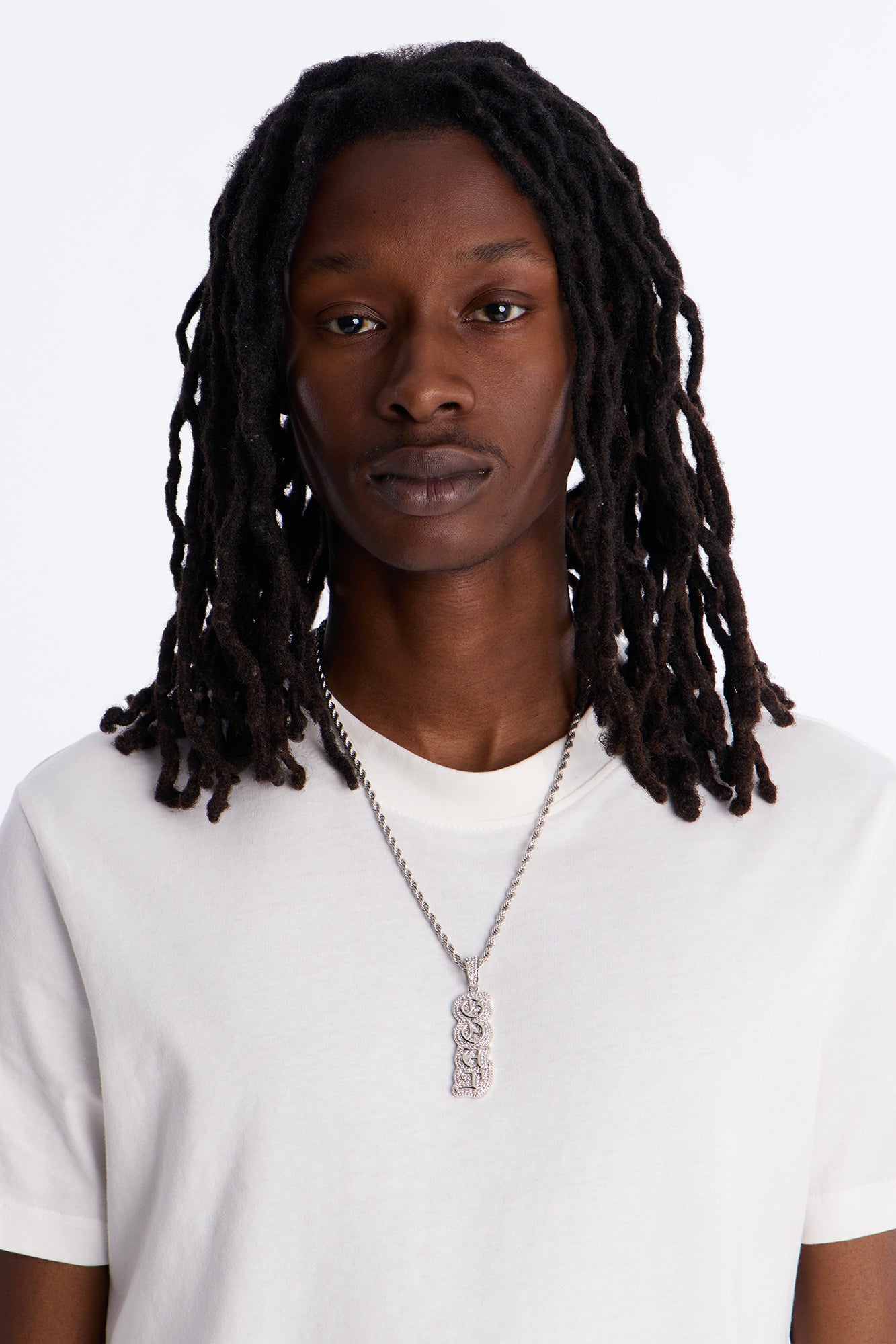 GOAT Script Vertical Iced Pendant Necklace - Silver