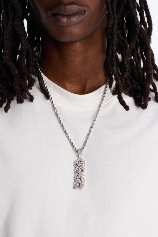 GOAT Script Vertical Iced Pendant Necklace - Silver