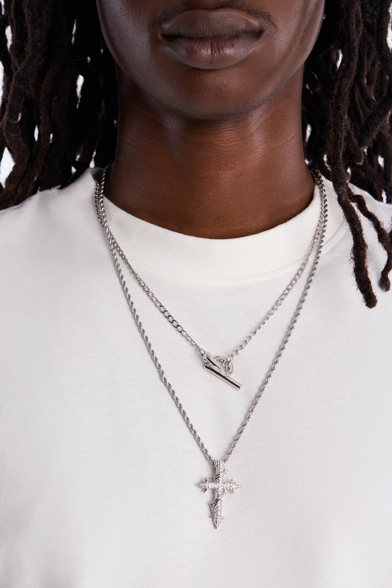 Barbed Creed of Armor Necklace Set - Silver