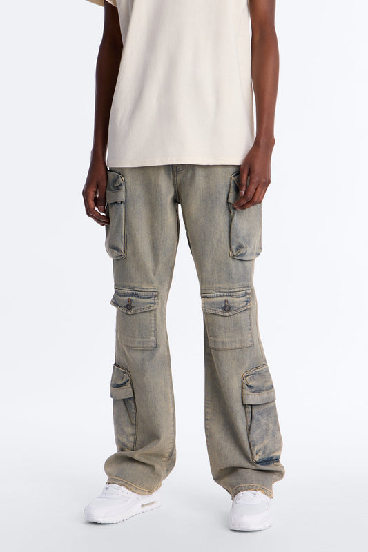Stacked Slim Flare Cargo All The Way Jean - Vintage Wash