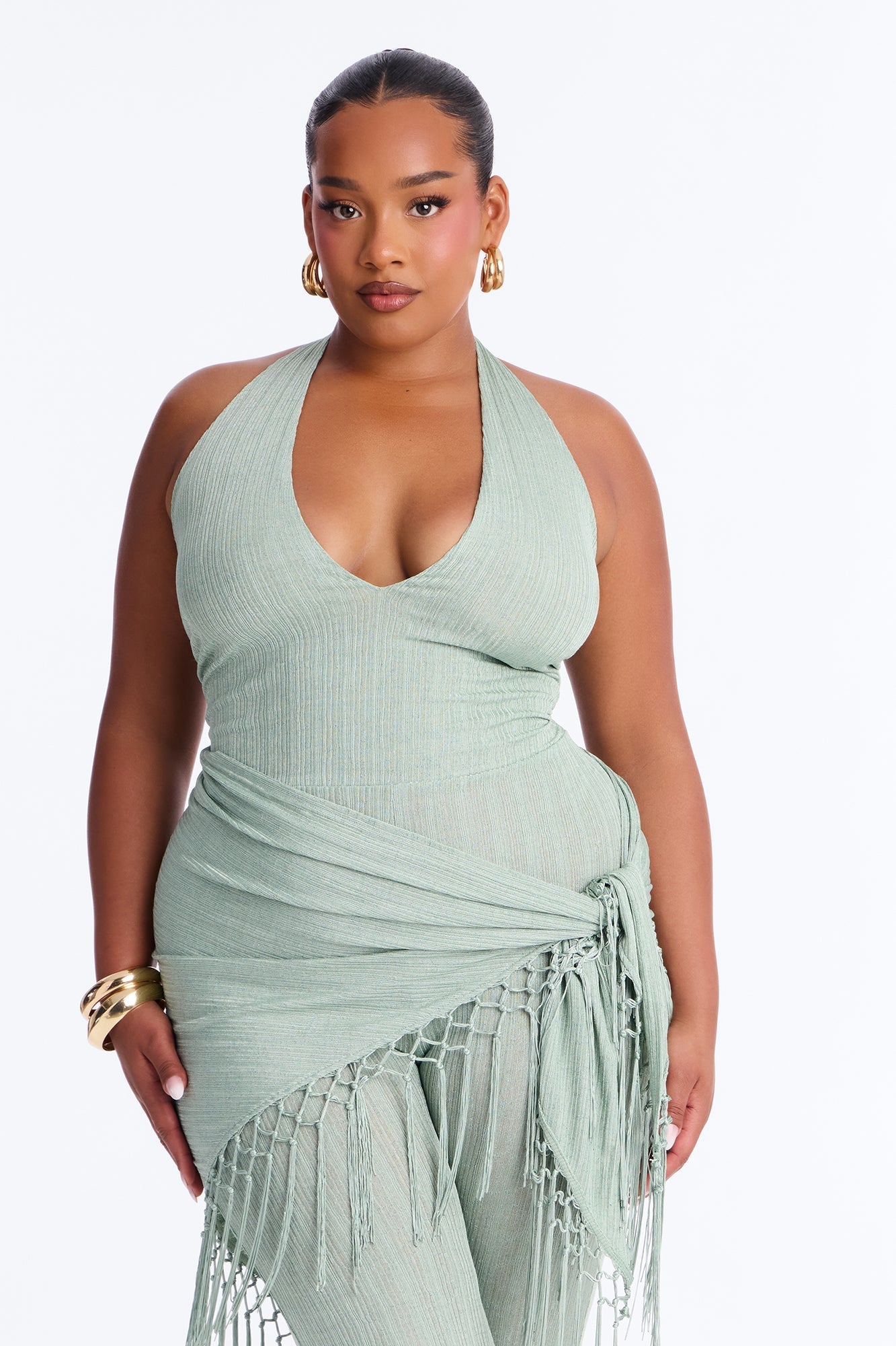 Emme Waist Tie Capri Catsuit - Sage NEWFASHIONEDGE