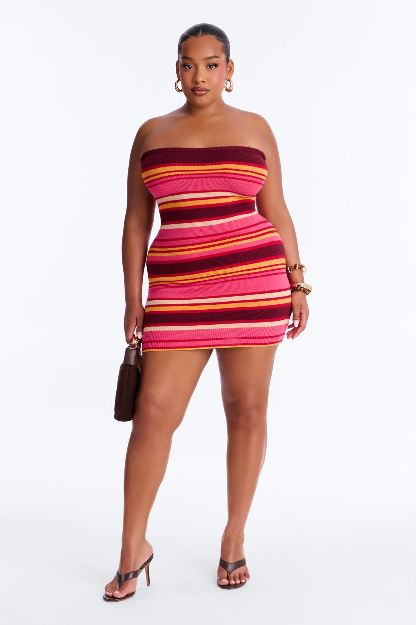 Glow Up Strapless Sweater Mini Dress - Burgundy/combo
