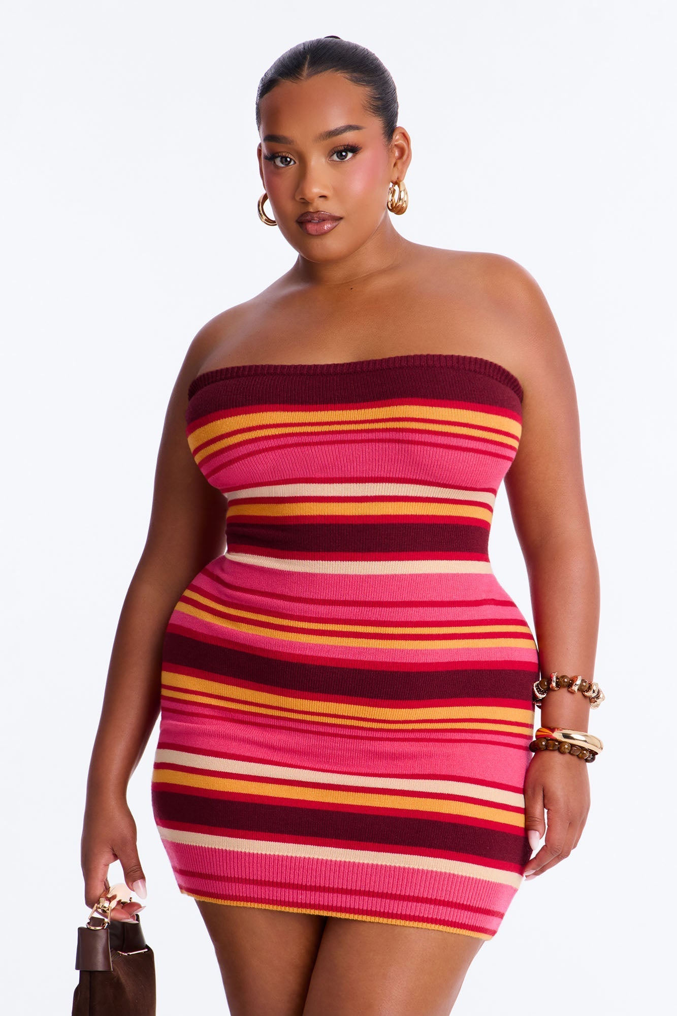 Glow Up Strapless Sweater Mini Dress - Burgundy/combo NEWFASHIONEDGE