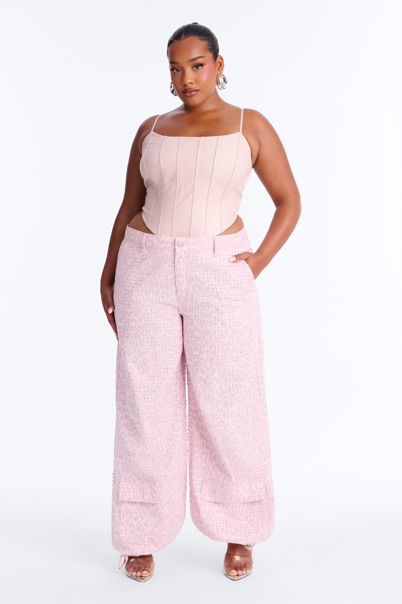 Look Don't Talk Embellished Leopard Jogger Pant - Pink Fashion Nova