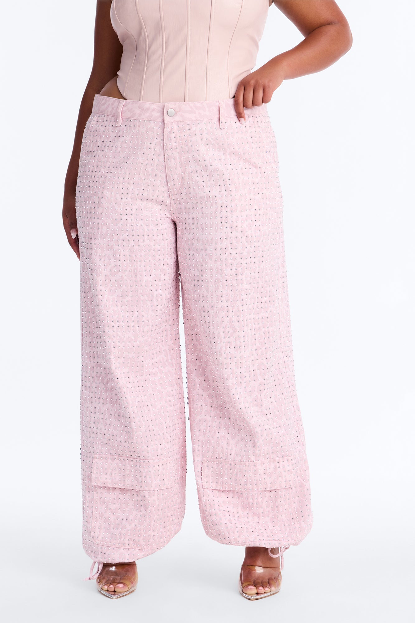 Look Don't Talk Embellished Leopard Jogger Pant - Pink Fashion Nova