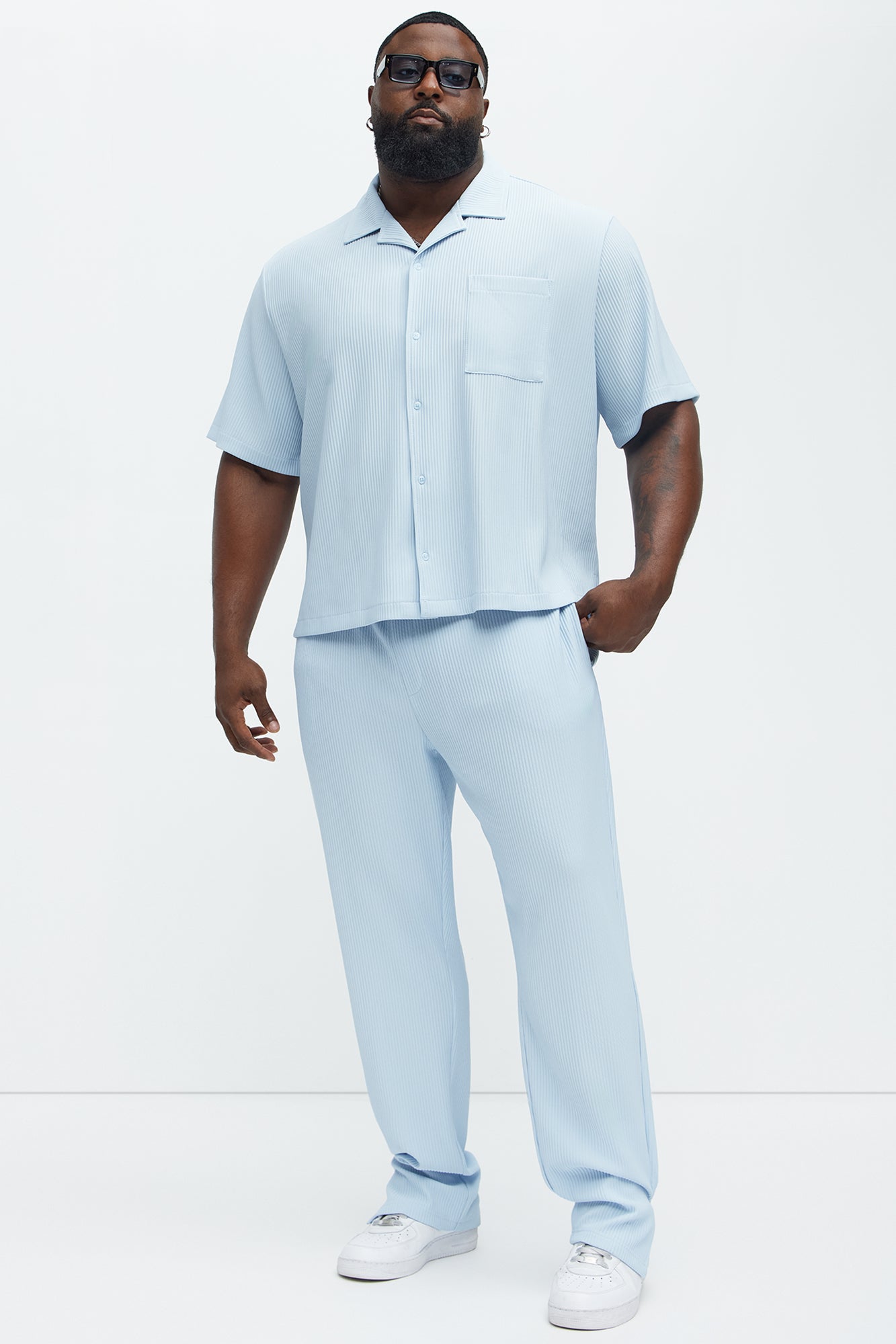 Show Up Slim Slit Pants - Light Blue