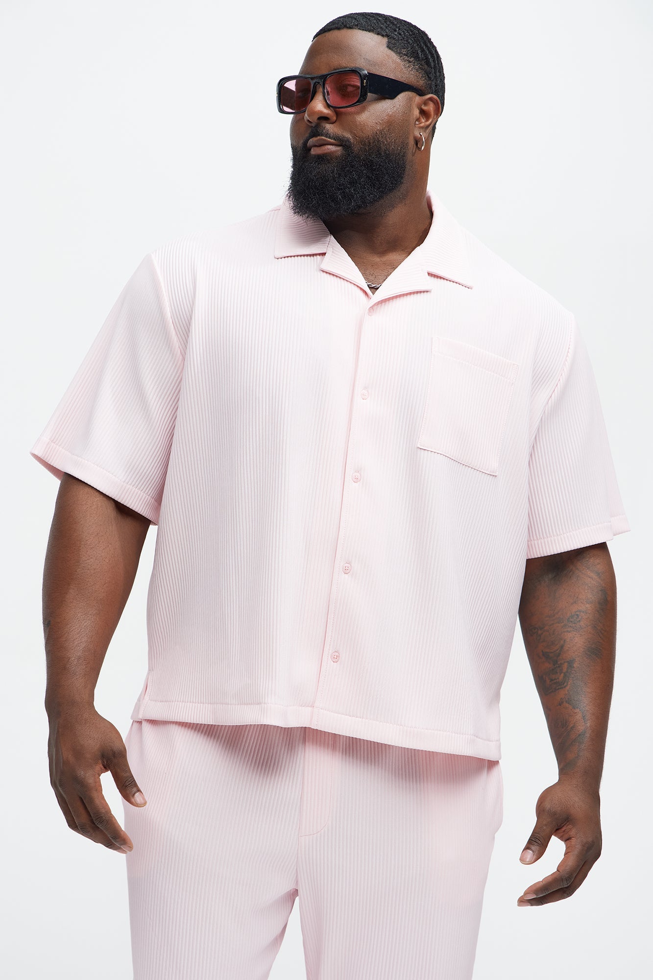 Show Up Short Sleeve Cuban Shirt - Pink