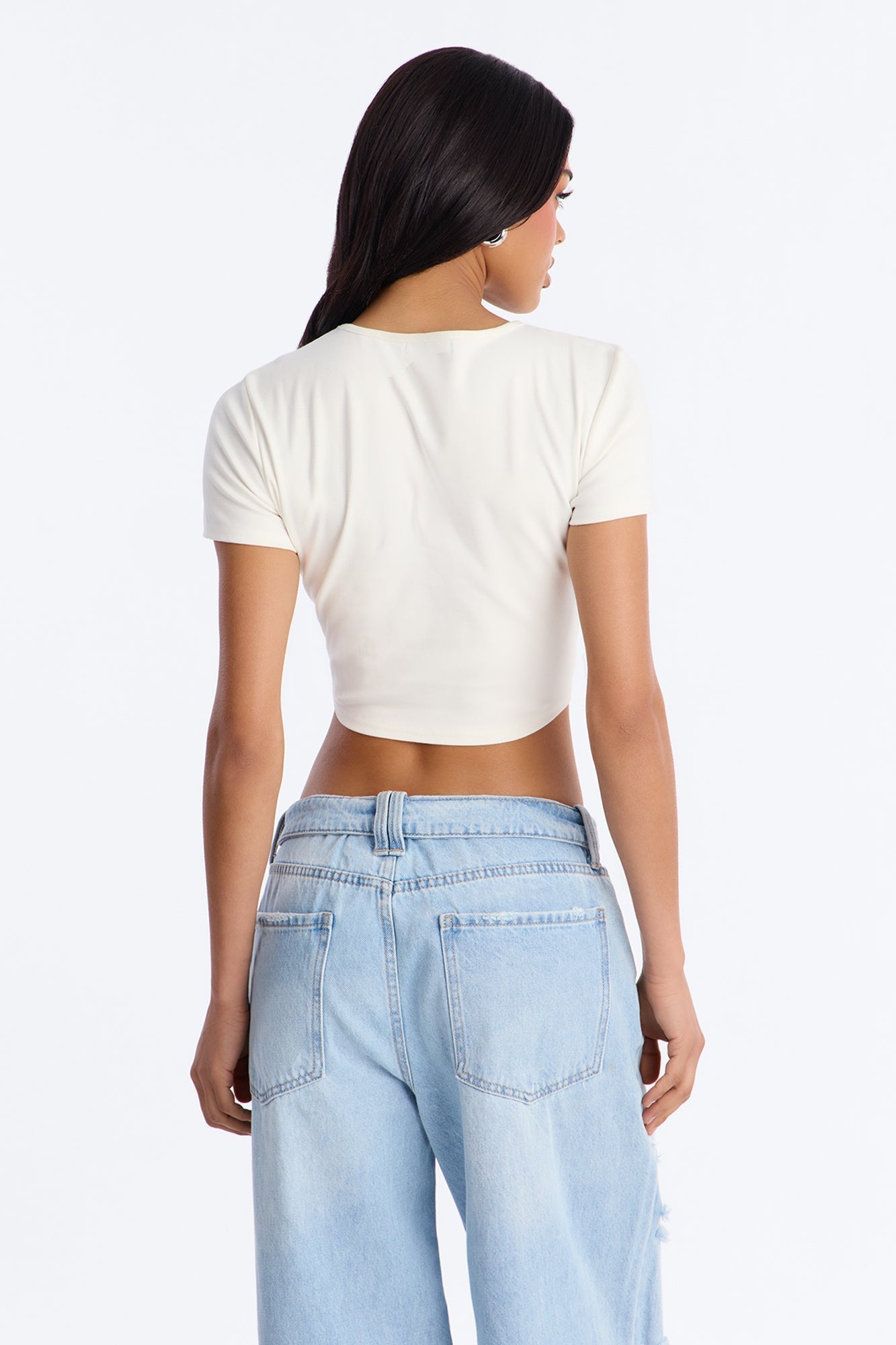 Pull My Heartstrings Lace Up Short Sleeve Top - White NEWFASHIONEDGE